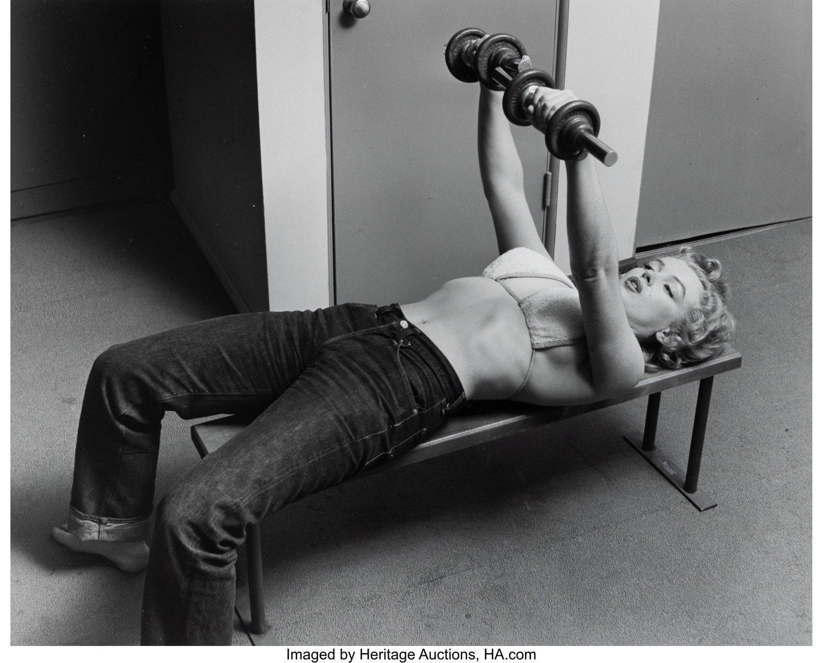 Philippe Halsman (American, 1906-1979) Marilyn M: Philippe Halsman (American, 1906-1979) Marilyn Monroe with Weights, 1952 Gelatin silver print 11 x 14 inches (27.9 x 35.6 cm) (image/sheet) 