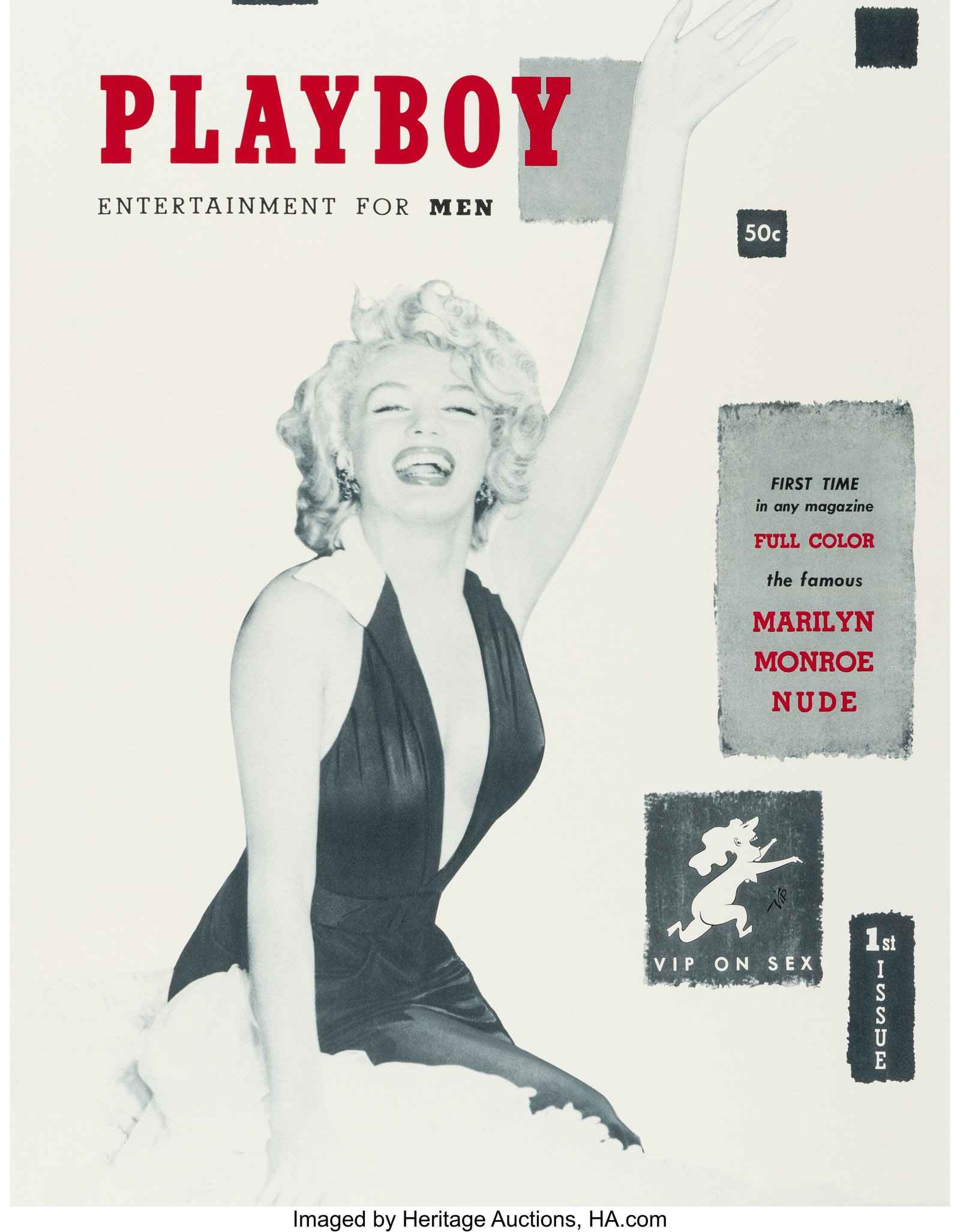 First Playboy Magazine Reprint Poster, 1991 Init: First Playboy Magazine Reprint Poster, 1991 Initialed by Hugh Hefner and editioned 52/950 in pencil, lower margin recto. 35 x 26 inches (88.9 x 66.0 cm) 