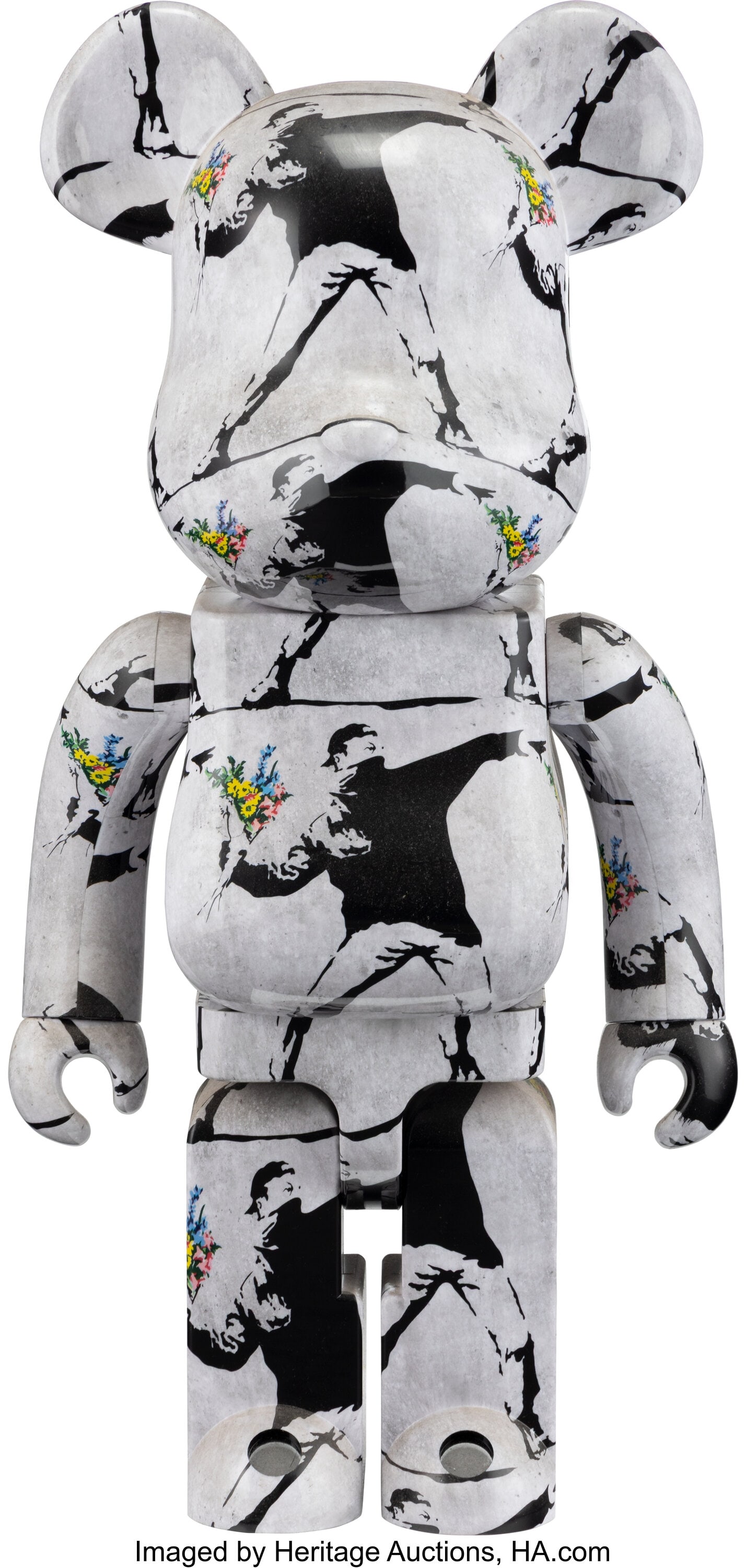 BE@RBRICK X Brandalism Flower Bomber 1000%, 2022: BE@RBRICK X Brandalism Flower Bomber 1000%, 2022 Painted cast ABD plastic 28 x 14 x 9 inches (71.1 x 35.6 x 22.9 cm) Stamped on underside of feet Pro