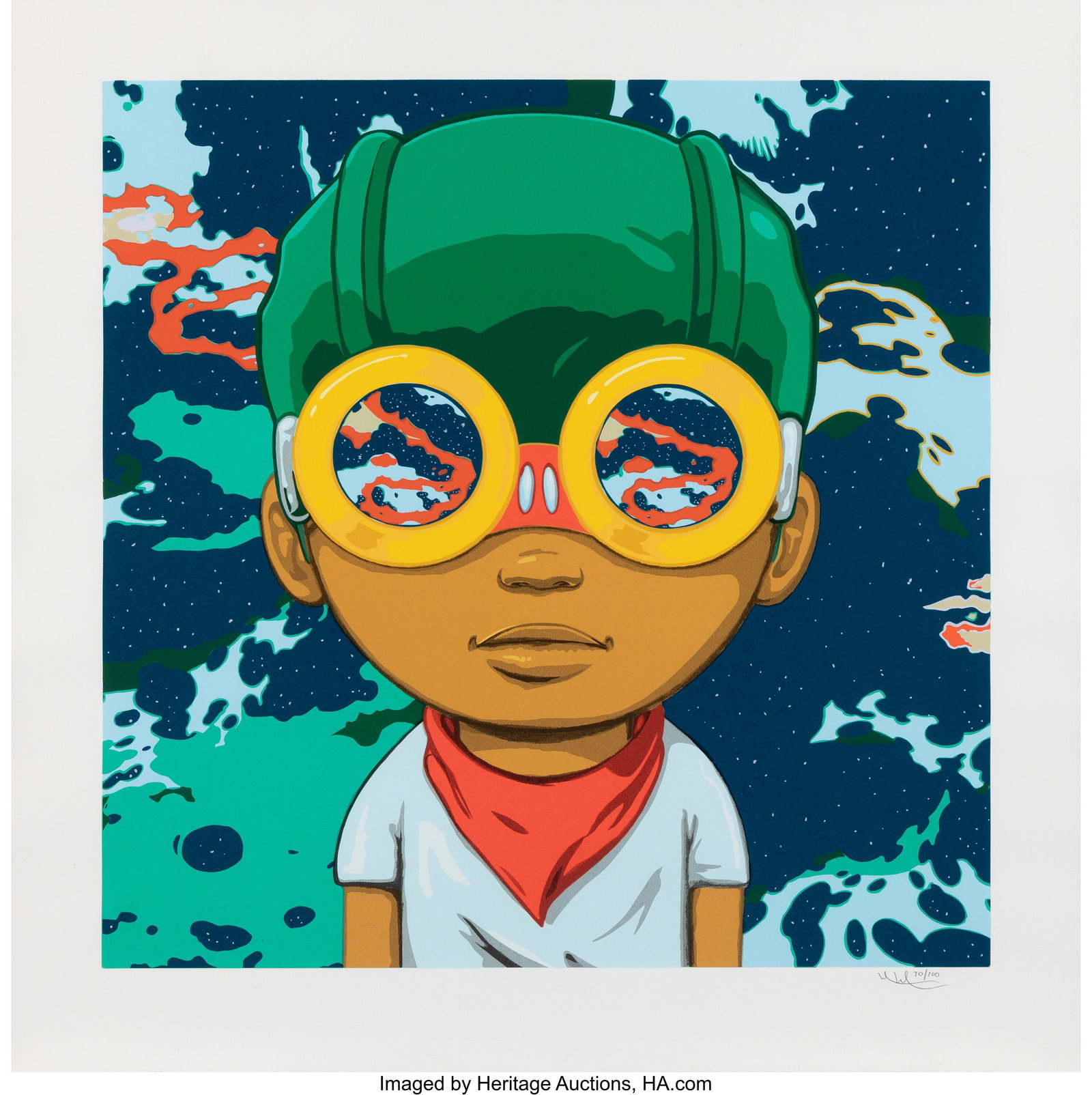 Hebru Brantley (b. 1981) Space is The Place, 202: Hebru Brantley (b. 1981) Space is The Place, 2021 Screenprint in colors on Canson paper 26-3/4 x 26-3/4 inches (68.1 x 68.1 cm) (sheet)