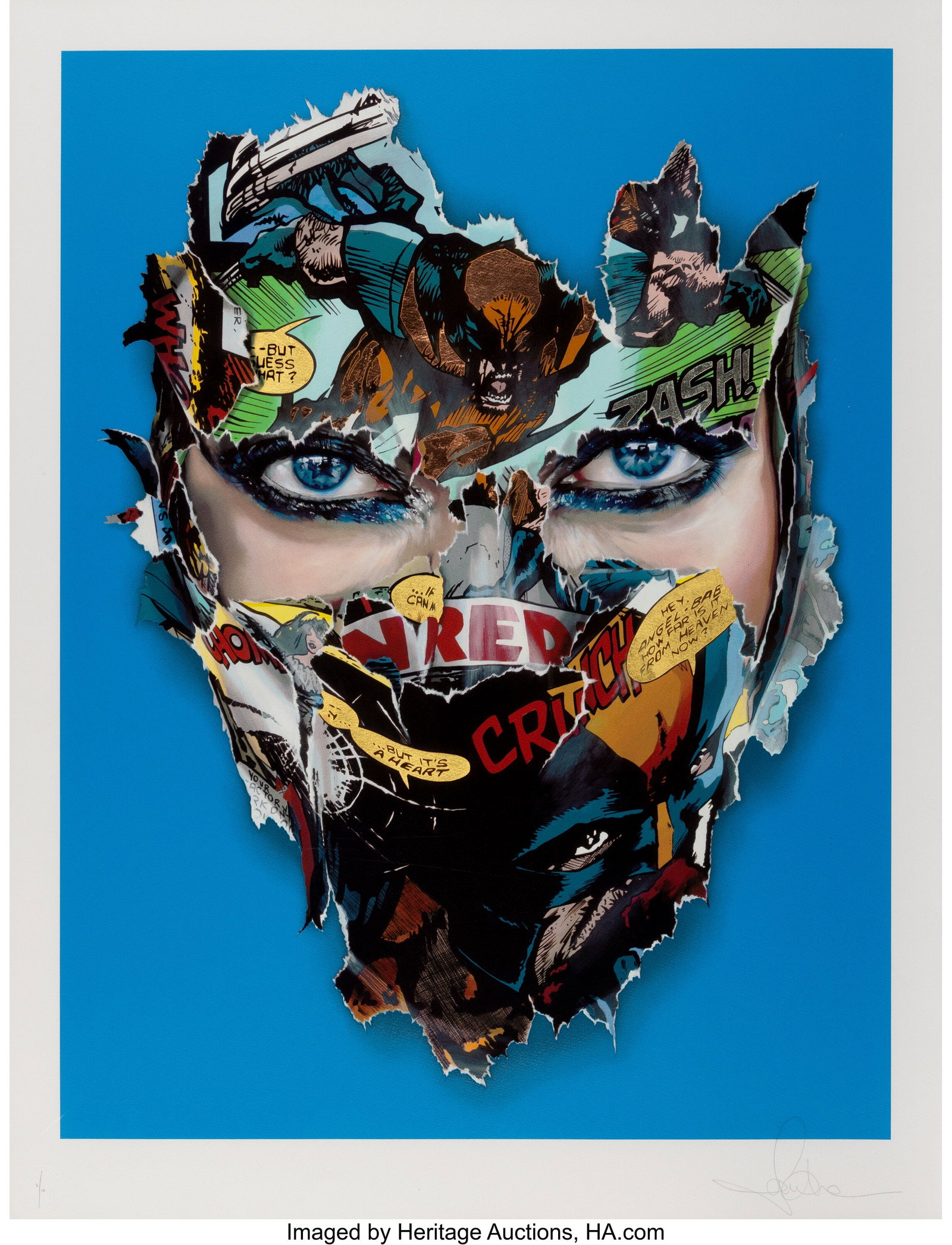 Sandra Chevrier (b. 1983) La Cage Et Le Cœur De: Sandra Chevrier (b. 1983) La Cage Et Le Cœur De La Bête (Sky Blue Triple Leaf), 2019 Screenprint in colors with gold, copper, and white gold le