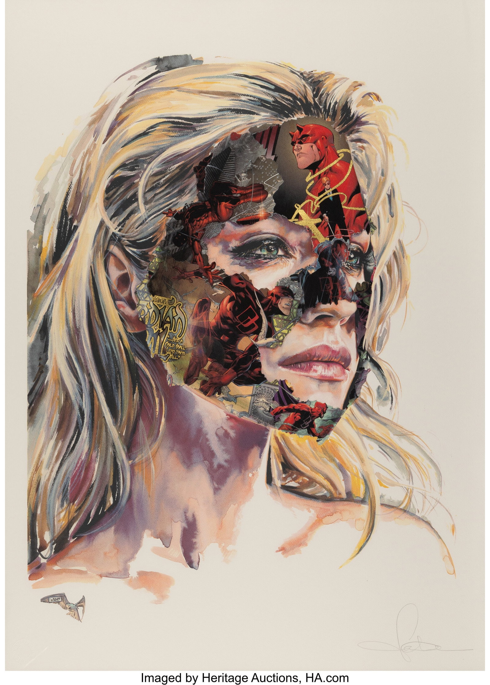Sandra Chevrier (b. 1983) La Cage Et L'Acte De F: Sandra Chevrier (b. 1983) La Cage Et L'Acte De Foi (Gold Leaf Edition), 2021 Screenprint in colors with gold leaf on Somerset paper 29-1/2 x 28-1/2 inches &lpa
