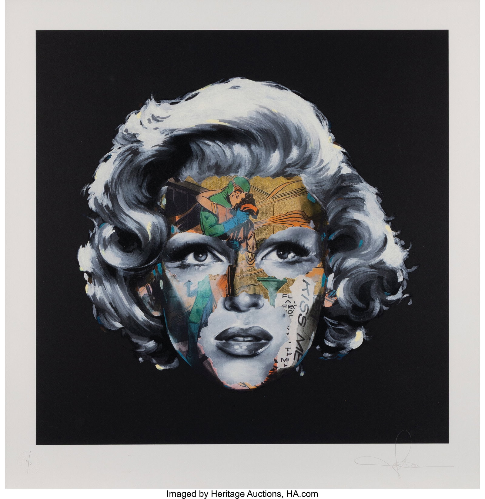 Sandra Chevrier (b. 1983) La Cage Et Le Murmure : Sandra Chevrier (b. 1983) La Cage Et Le Murmure des Amoureux (Gold Leaf Edition), 2023 Screenprint and giclée print in colors with gold leaf on Somerset Satin p