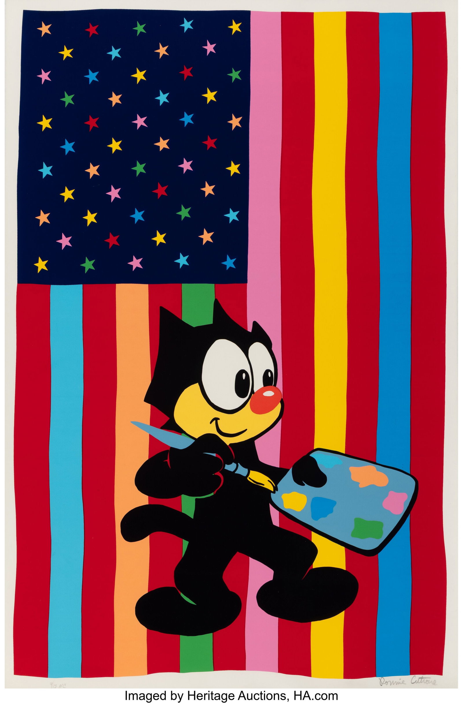 Ronnie Cutrone (1948-2013) Felix and Flag, 1988 : Ronnie Cutrone (1948-2013) Felix and Flag, 1988 Screenprint in colors on wove paper 41-3/4 x 27-3/4 inches (106.0 x 70.6 cm) (sheet) H.