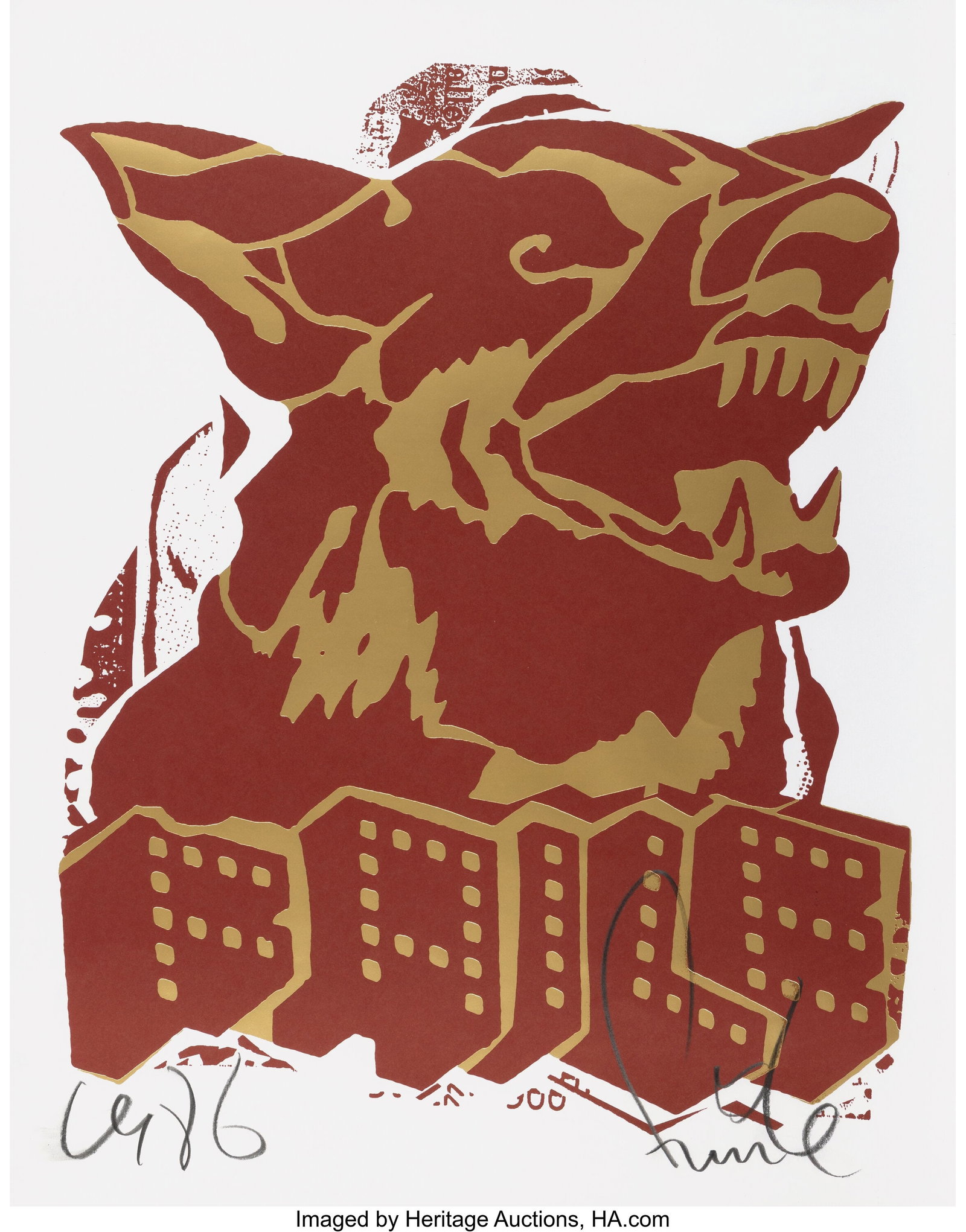 FAILE (b. 1975) FAILE Dog (Red/Gold), 2018 Offse (1 of 2)