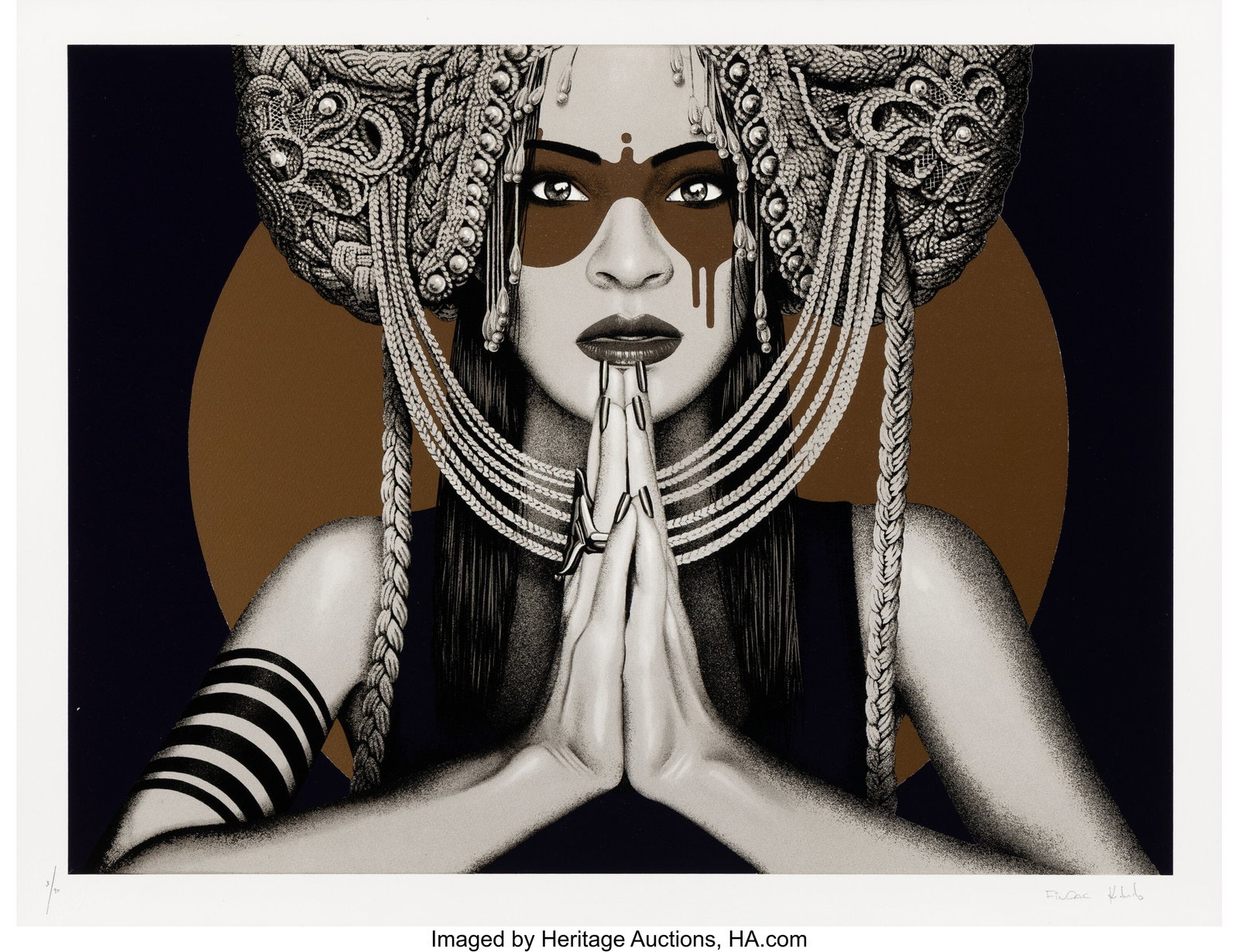 Fin Dac X Kevin Ledo Sun Goddess II, 2018 Screen: Fin Dac X Kevin Ledo Sun Goddess II, 2018 Screenprint in colors on Somerset Satin paper 21-5/8 x 29-1/2 inches (55 x 75 cm) (sheet) Ed. 3/90 Signed by both