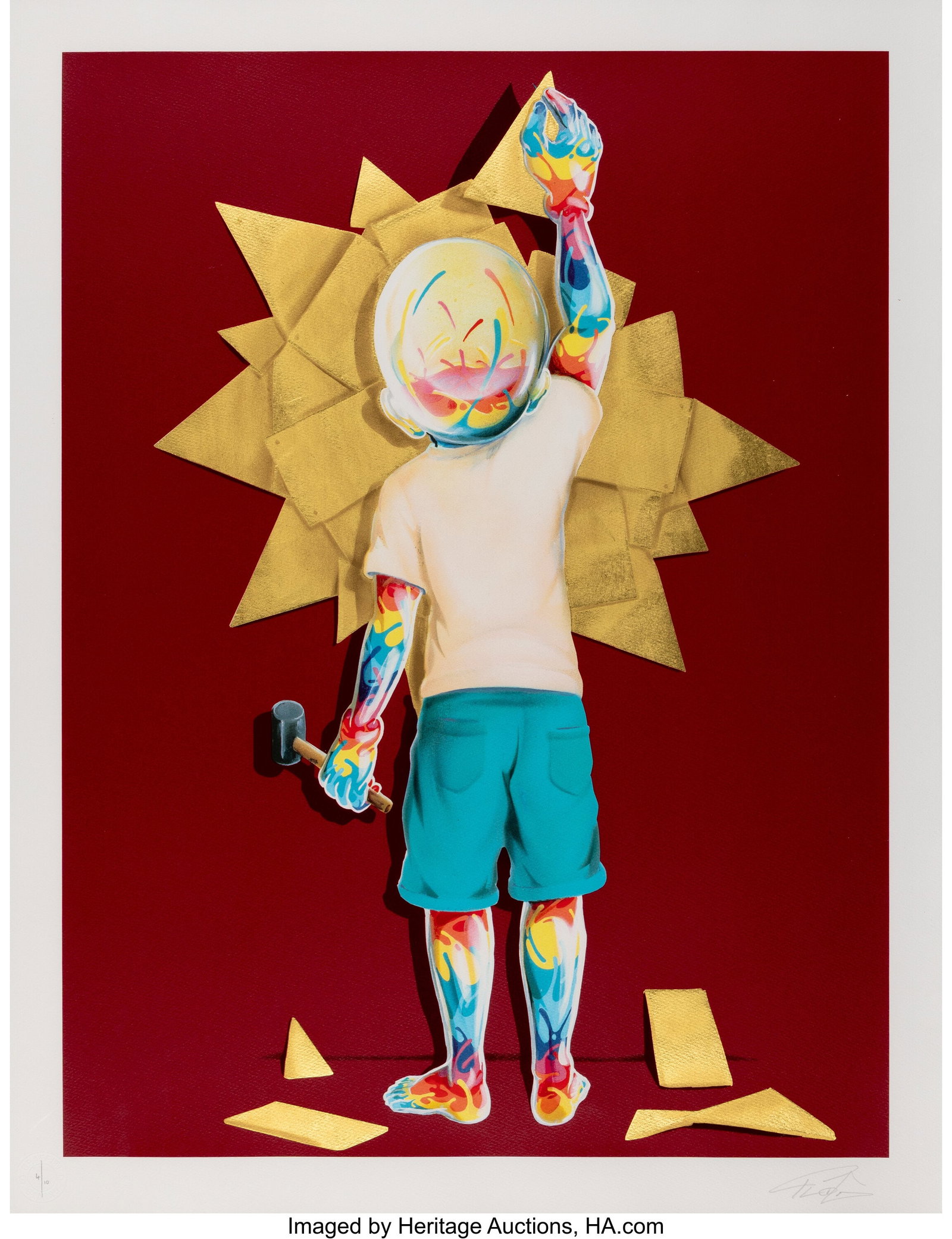 Flog (b. 1984) Sunrise Burgundy (Gold Leaf Editi: Flog (b. 1984) Sunrise Burgundy (Gold Leaf Edition), 2025 Screenprint in colors with gold leaf on Somerset Satin paper 34-5/8 x 26-3/4 inches (88 x 68 cm&