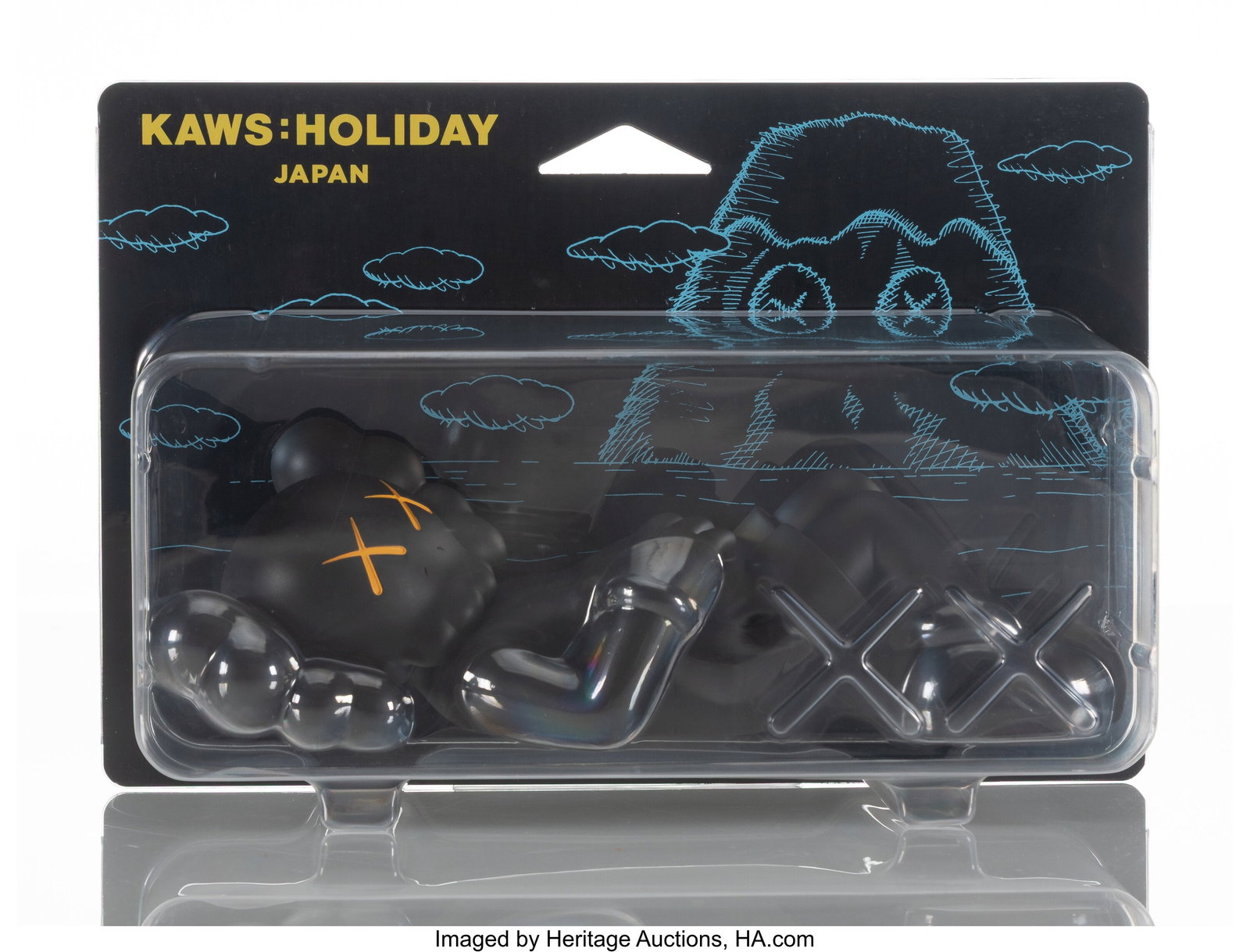 KAWS (b. 1974) Holiday: Japan (Black), 2019 Pain: KAWS (b. 1974) Holiday: Japan (Black), 2019 Painted cast vinyl 4 x 9 x 3-1/2 inches (10.2 x 22.9 x 8.9 cm) Stamped on undersid
