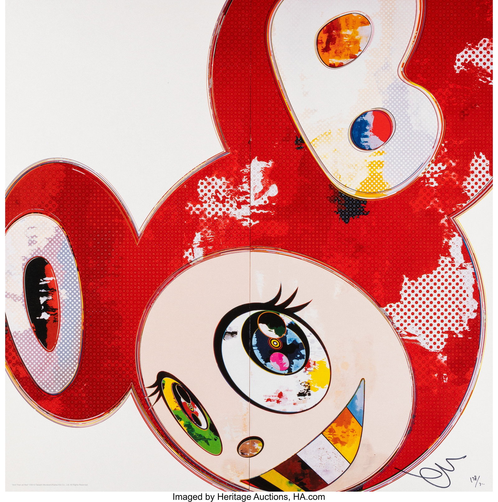 Takashi Murakami (b. 1962) And Then x6 Red, 2013: Takashi Murakami (b. 1962) And Then x6 Red, 2013 Offset lithograph in colors on smooth wove paper 19-3/4 x 19-3/4 inches (50.2 x 50.2 cm) (s