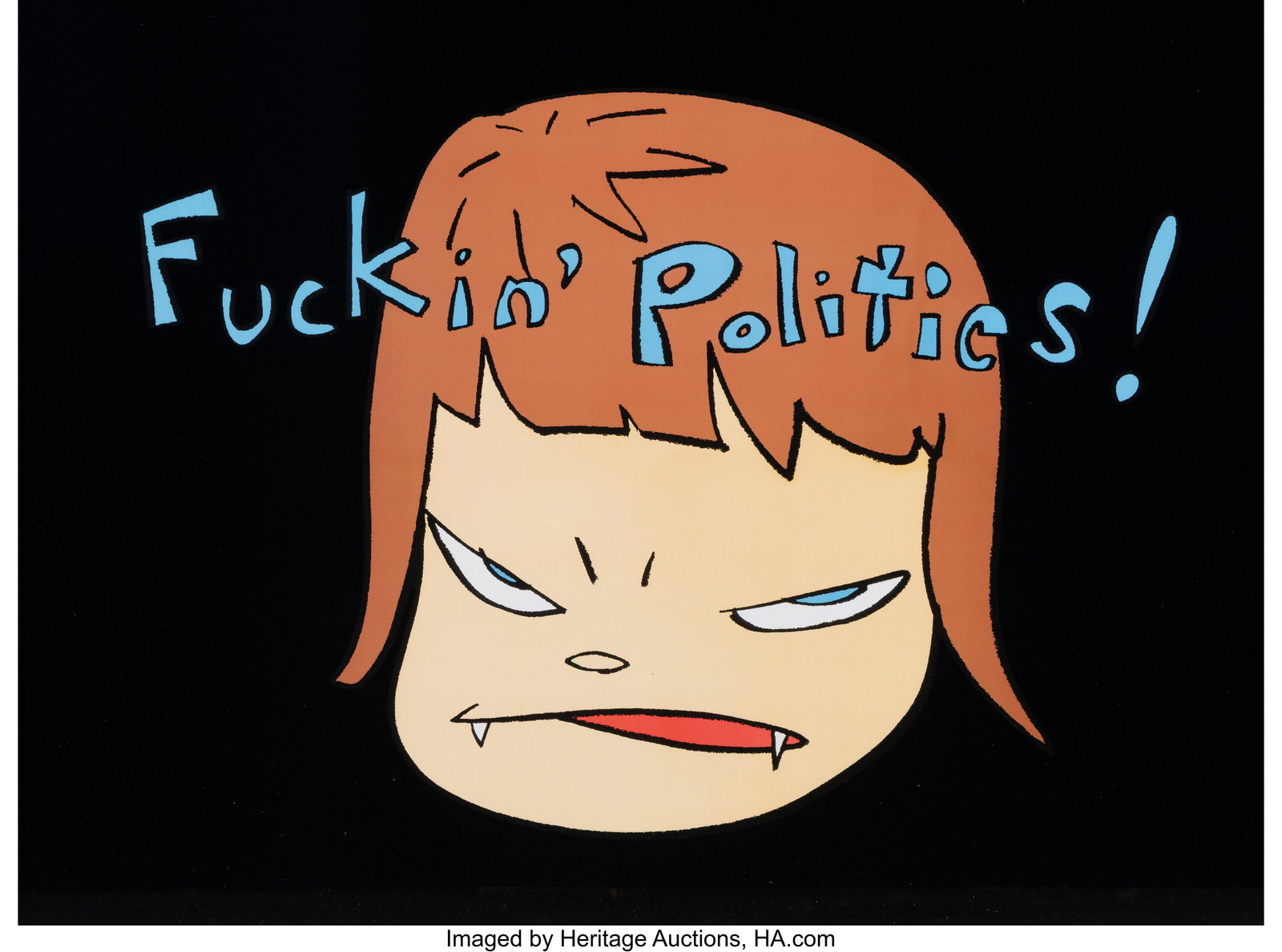 Yoshitomo Nara (b. 1959) Fuckin' Politics!, 2003: Yoshitomo Nara (b. 1959) Fuckin' Politics!, 2003 Offset lithograph in colors on wove paper 20 x 27-5/8 inches (50.8 x 70.2 cm) (sheet)