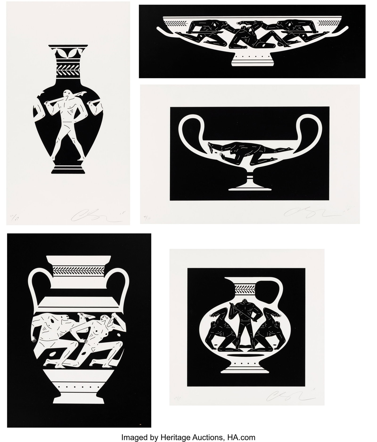 Cleon Peterson (b. 1973) End Of Empire (Black) (: Cleon Peterson (b. 1973) End Of Empire (Black) (five works), 2018 Screenprints in colors on Coventry Rag paper 11 x 34 inches (27.9 x 86.4