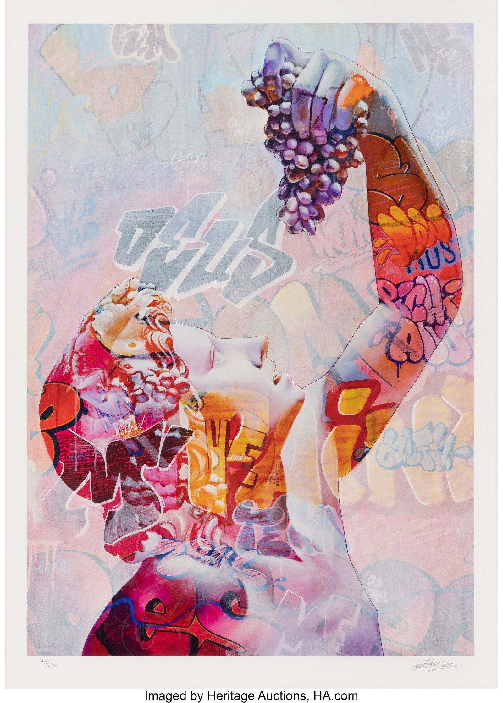 PichiAvo (20th Century) Young Bacchus, 2021 Gicl: PichiAvo (20th Century) Young Bacchus, 2021 Giclée print in colors and UV ink screenprint on Ilford paper 27-1/2 x 19-5/8 inches (70 x 50 cm) (sheet)