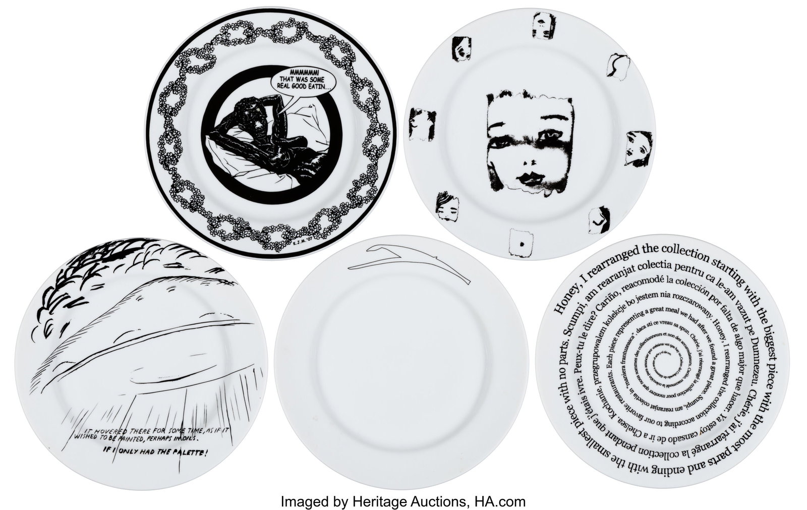 Various Artists Group of Five Plates Commemorati: Various Artists Group of Five Plates Commemorating the 20th Anniversary of the Santa Monica Museum of Art, 2007-2008 Porcelain 12-1/4 inches (31.1 cm) diameter (each&rp