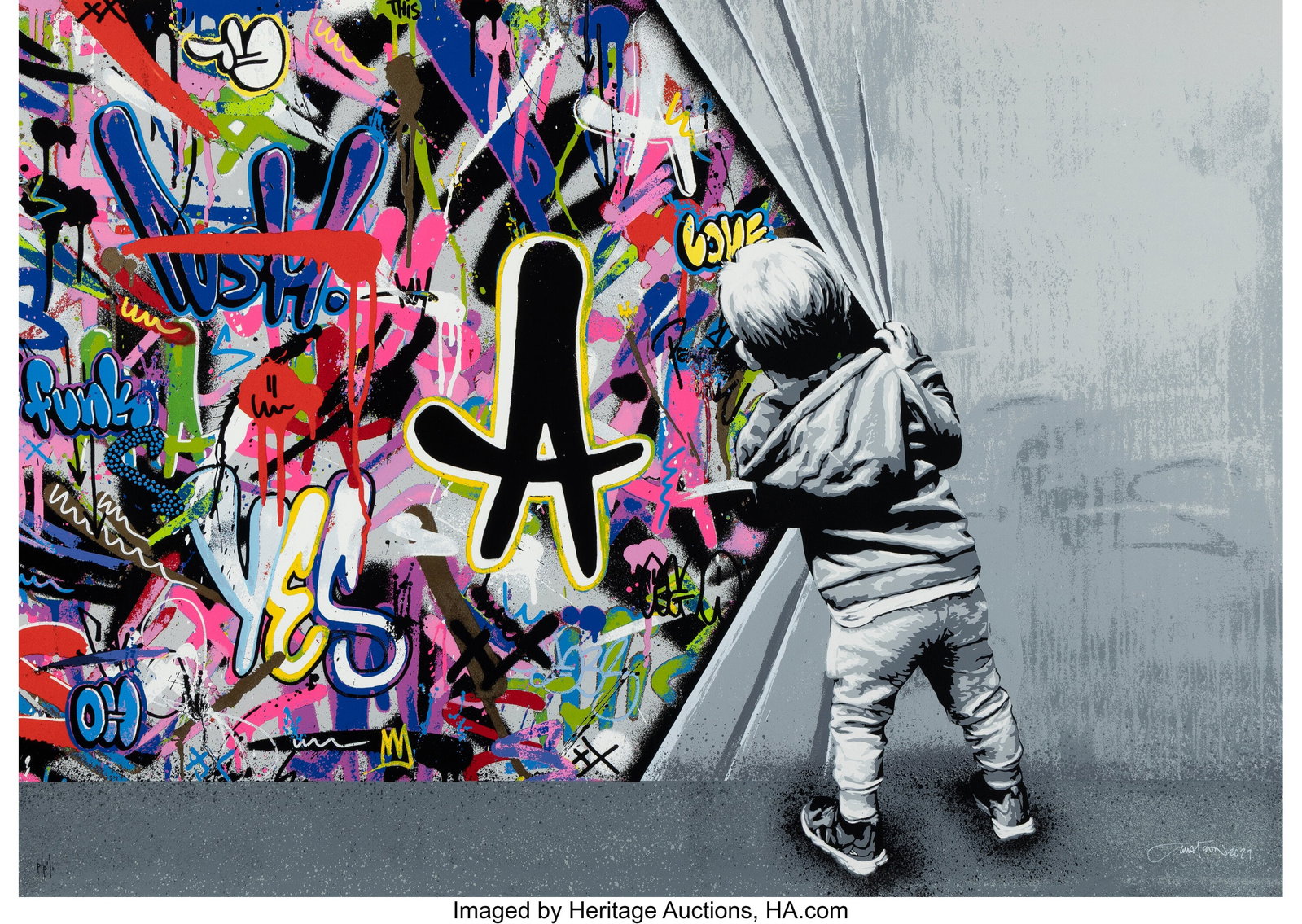 Martin Whatson (b. 1984) Beyond the Wall, 2021 S: Martin Whatson (b. 1984) Beyond the Wall, 2021 Screenprint in colors on Somerset paper 28 x 39-1/4 inches (71.1 x 99.7 cm) (sheet) P&period