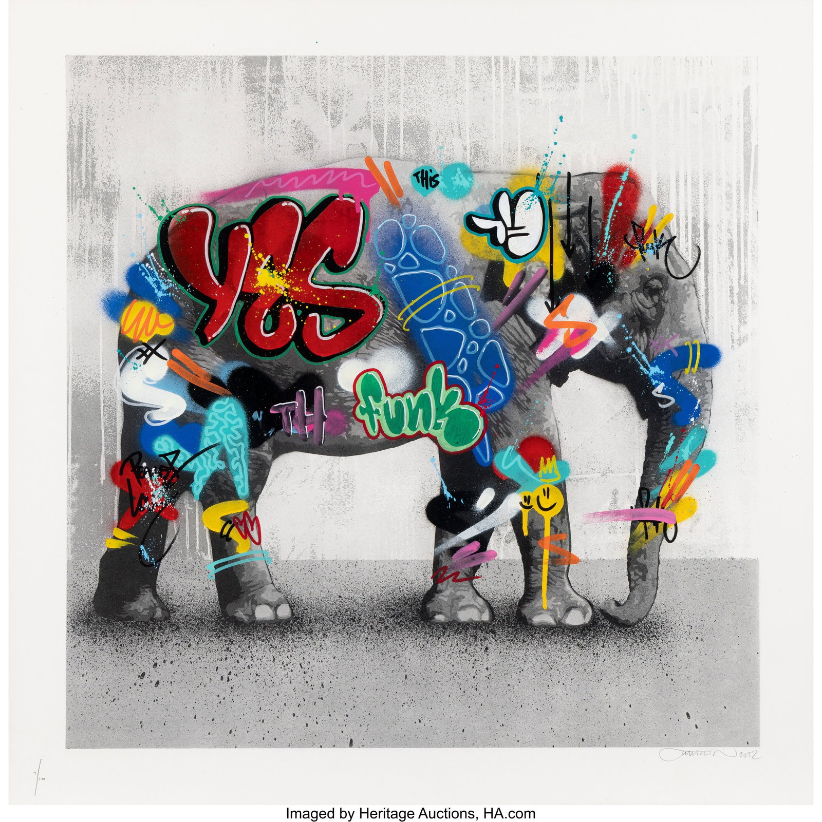 Martin Whatson (b. 1984) The Elephant, 2022 Scre: Martin Whatson (b. 1984) The Elephant, 2022 Screenprint in colors with hand-embellishments on Somerset paper 27-1/4 x 27-1/4 inches (69.2 x 69.2 cm&rp