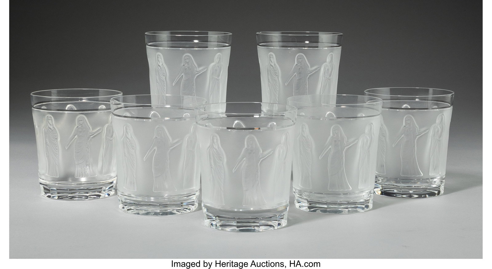 Lalique Set of Seven Femmes Antiques Tumblers, p (1 of 3)