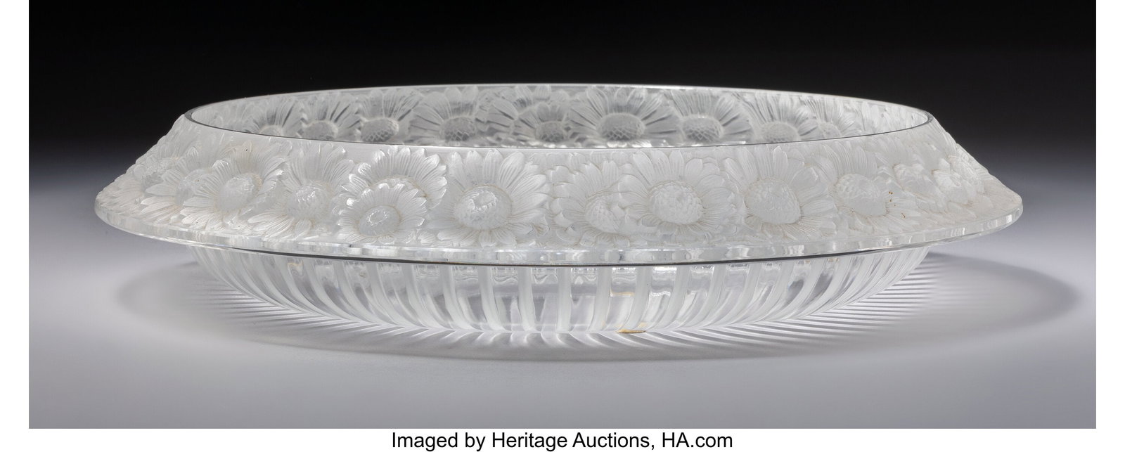 Lalique Marguerites Bowl, post-1945 Clear and fr: Lalique Marguerites Bowl, post-1945 Clear and frosted glass 2-1/2 x 13-1/4 inches (6.3 x 33.7 cm) Marks: Lalique France Property from the Estate of