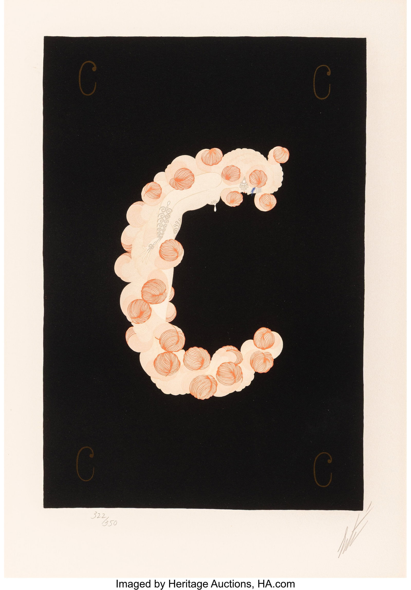 Erté (Romain de Tirtoff) C, from Alphabet Serie: Erté (Romain de Tirtoff) C, from Alphabet Series, 1976 Lithograph and serigraph in colors with metallic ink on Arches paper 19-1/2 x 13-1/2 inches (49.