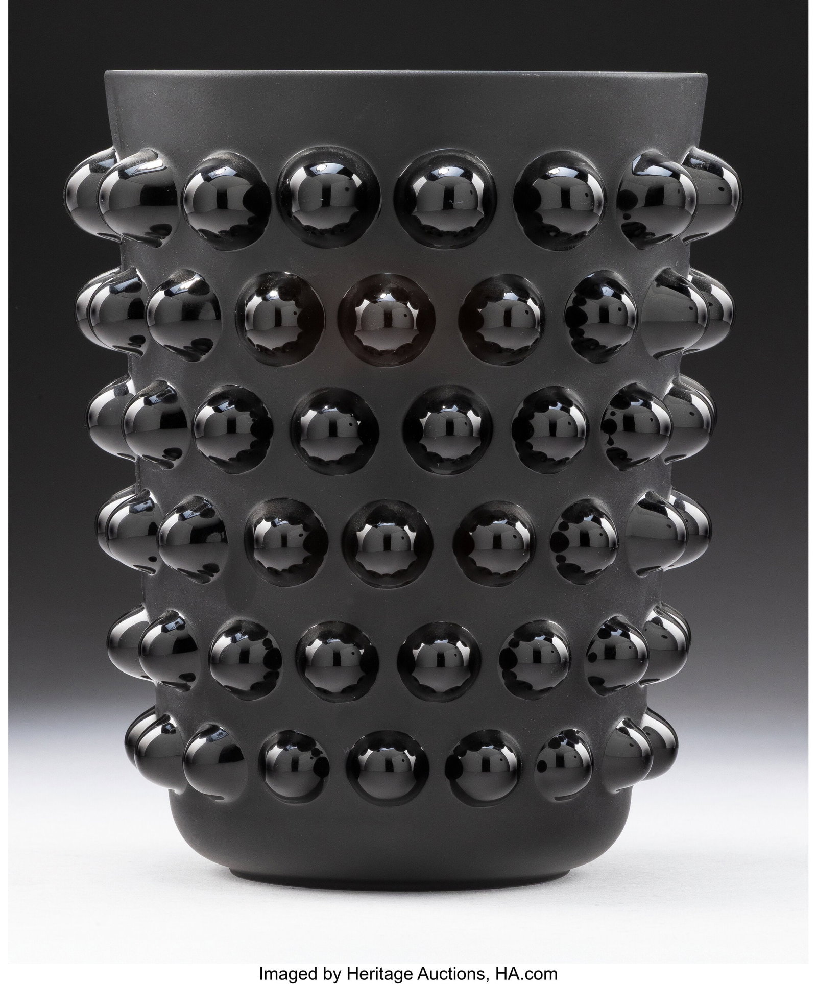 Lalique Mossi Vase, post-1945 Black glass 8-1/8  (1 of 3)