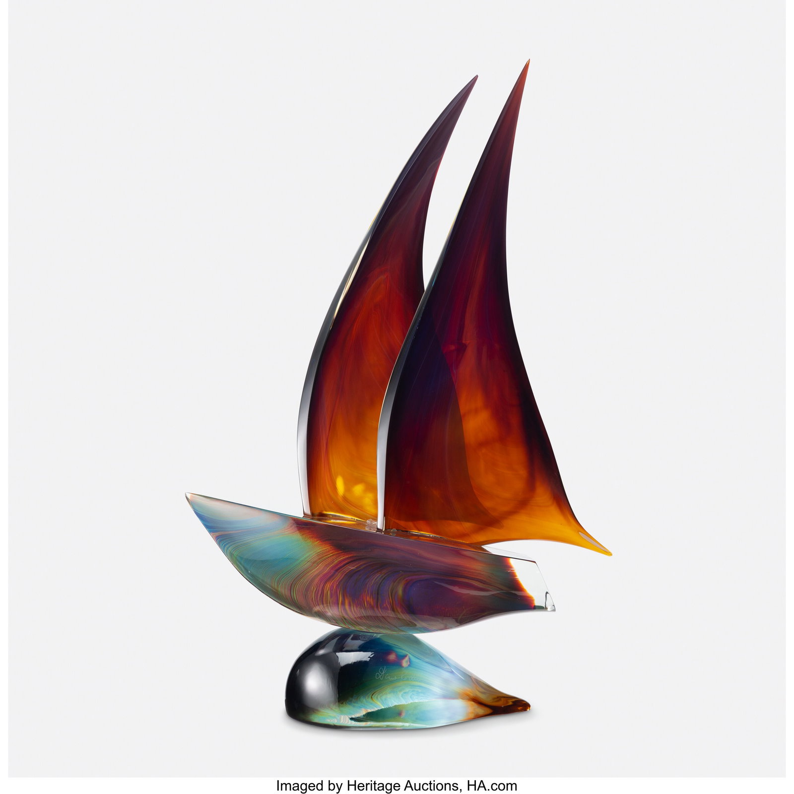 Dino Rosin Sailboat, circa 2000 Calcedonia glass (1 of 4)