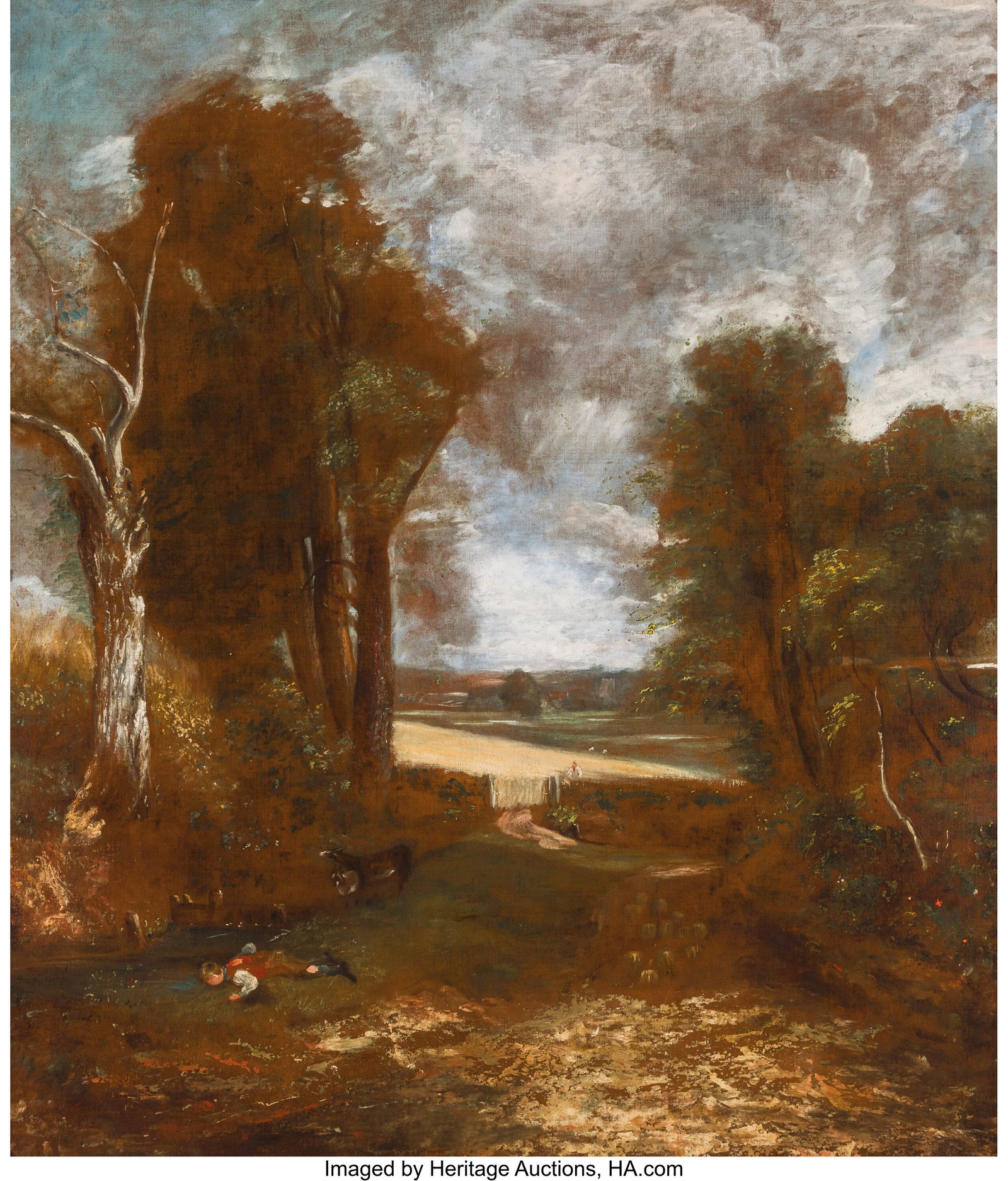 John Constable (British, 1776-1837) The Cornfiel: John Constable (British, 1776-1837) The Cornfield (full-scale study), circa 1820-6 Oil on canvas 55-1/2 x 47-1/2 inches (141.0 x 120.7 cm&rpa