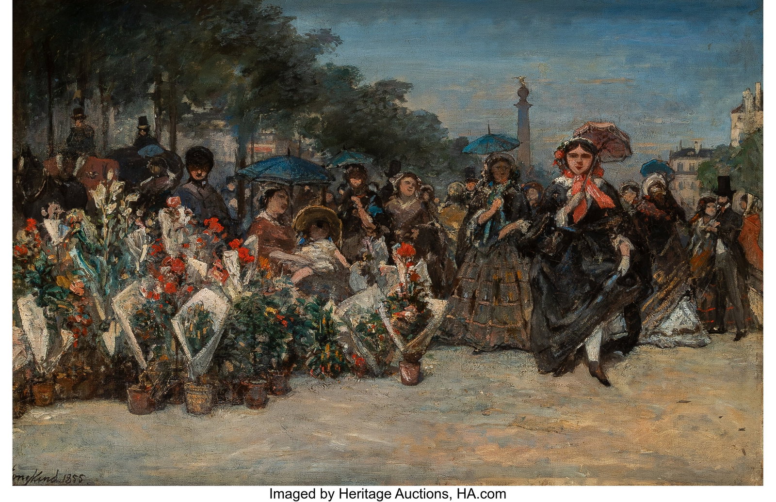 Johan Barthold Jongkind (Dutch, 1819-1891) Le ma: Johan Barthold Jongkind (Dutch, 1819-1891) Le marché aux fleurs, Boulevard Richard Lenoir, Paris, 1855 Oil on canvas 17 x 23-1/2 inches (43.2 x