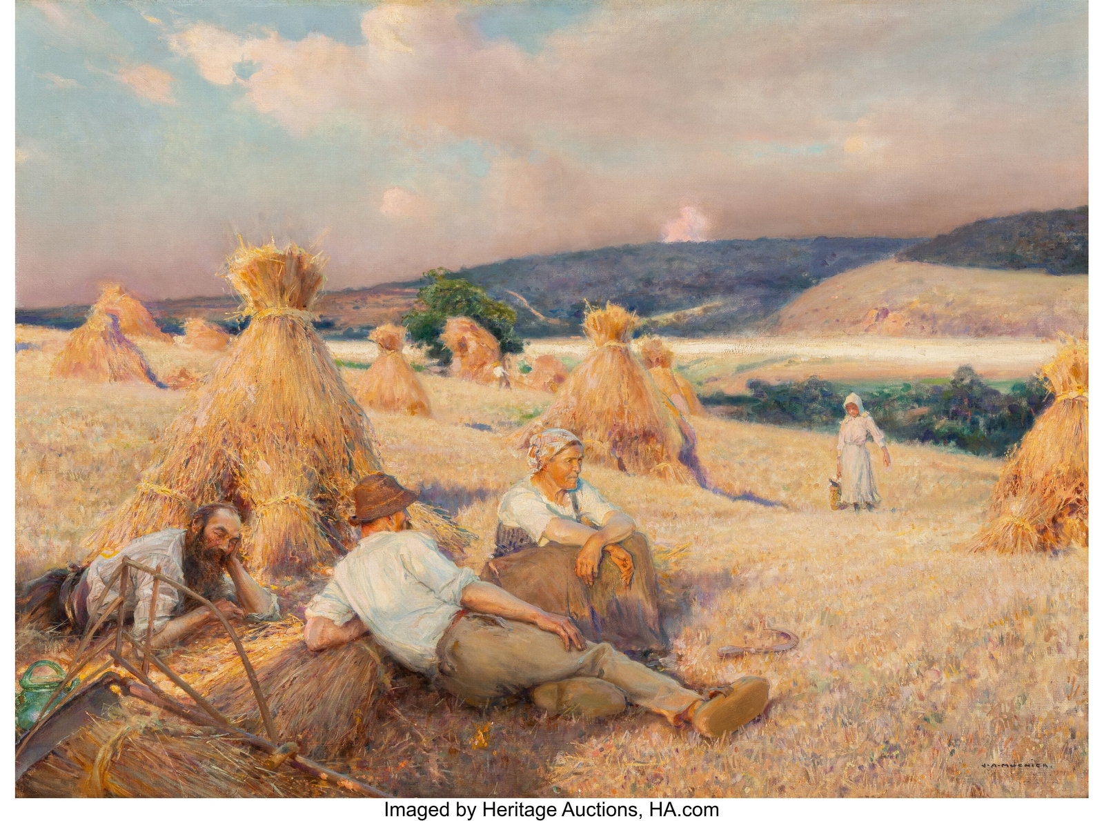 Jules Alexis Muenier (French, 1863-1942) Le repo: Jules Alexis Muenier (French, 1863-1942) Le repos des moissonneurs (The harvesters' rest), 1907 Oil on canvas 36 x 48 inches (91.4 x 121.9 cm) S