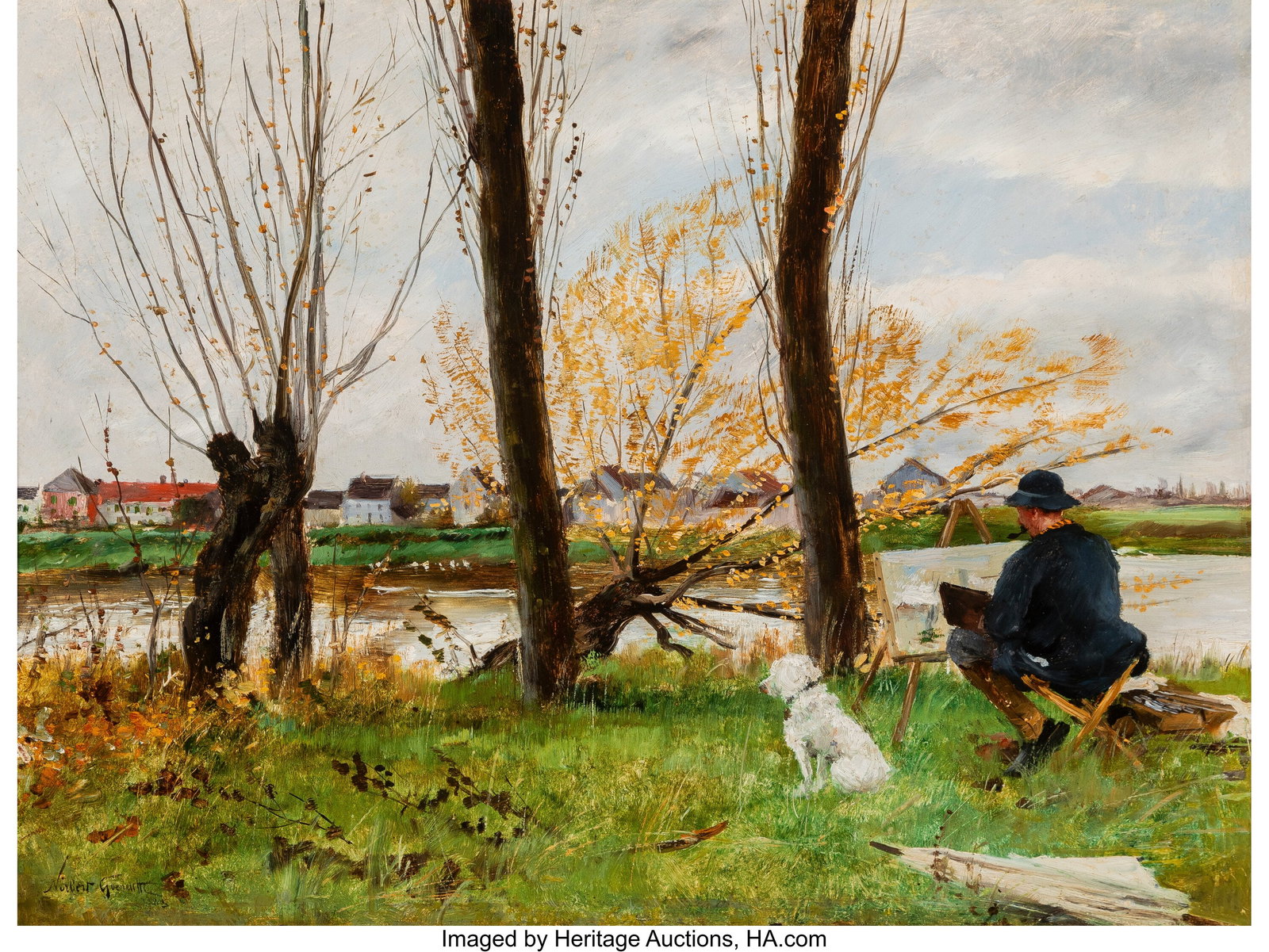 Norbert Goeneutte (French, 1854-1894) Peintre au: Norbert Goeneutte (French, 1854-1894) Peintre au bord d'une rivière, 1893 Oil on panel 18 x 21-1/2 inches (45.7 x 54.6 cm) Signed and dated low