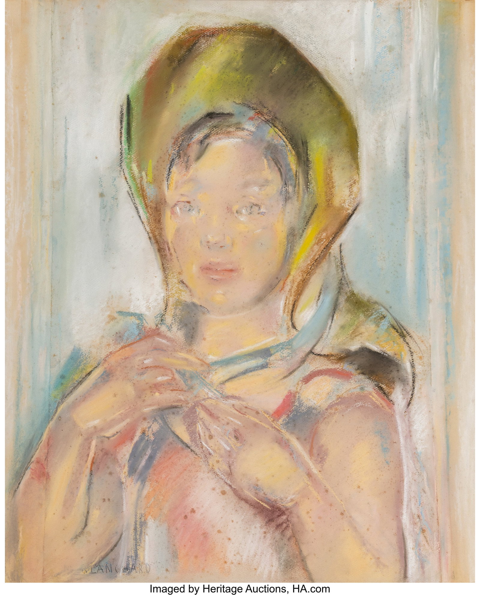 María Blanchard (Spanish, 1881-1932) La femme e: María Blanchard (Spanish, 1881-1932) La femme en vert, 1924 Pastel on paper 23-5/8 x 19-1/4 inches (59.9 x 48.9 cm) (sight) Signe