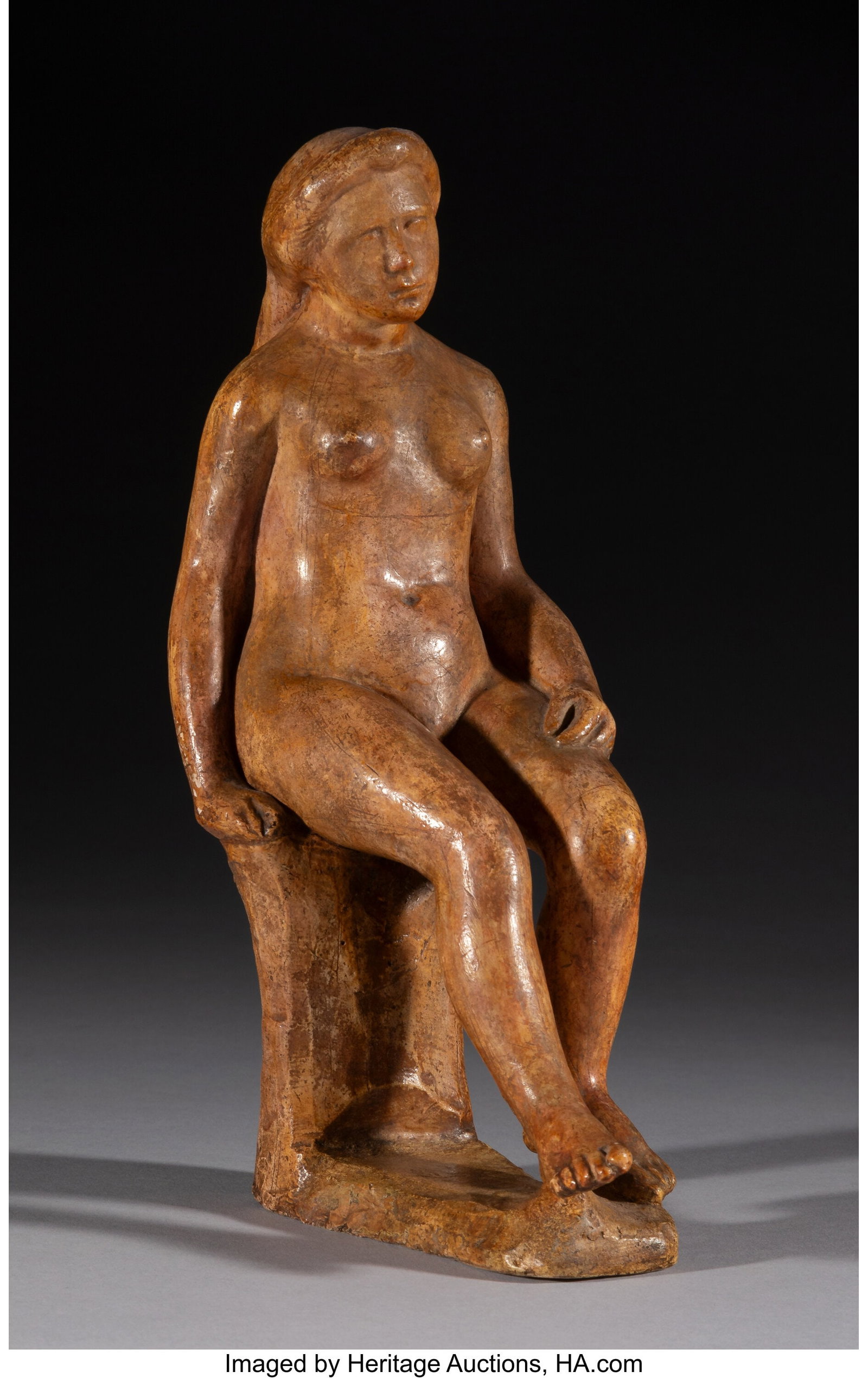 Aristide Maillol (French, 1861-1944) Young seate: Aristide Maillol (French, 1861-1944) Young seated woman (Baigneuse Renoir), circa 1906 Varnished plaster 9-1/2 x 3-1/2 x 5-3/4 inches (24.1 x 8&