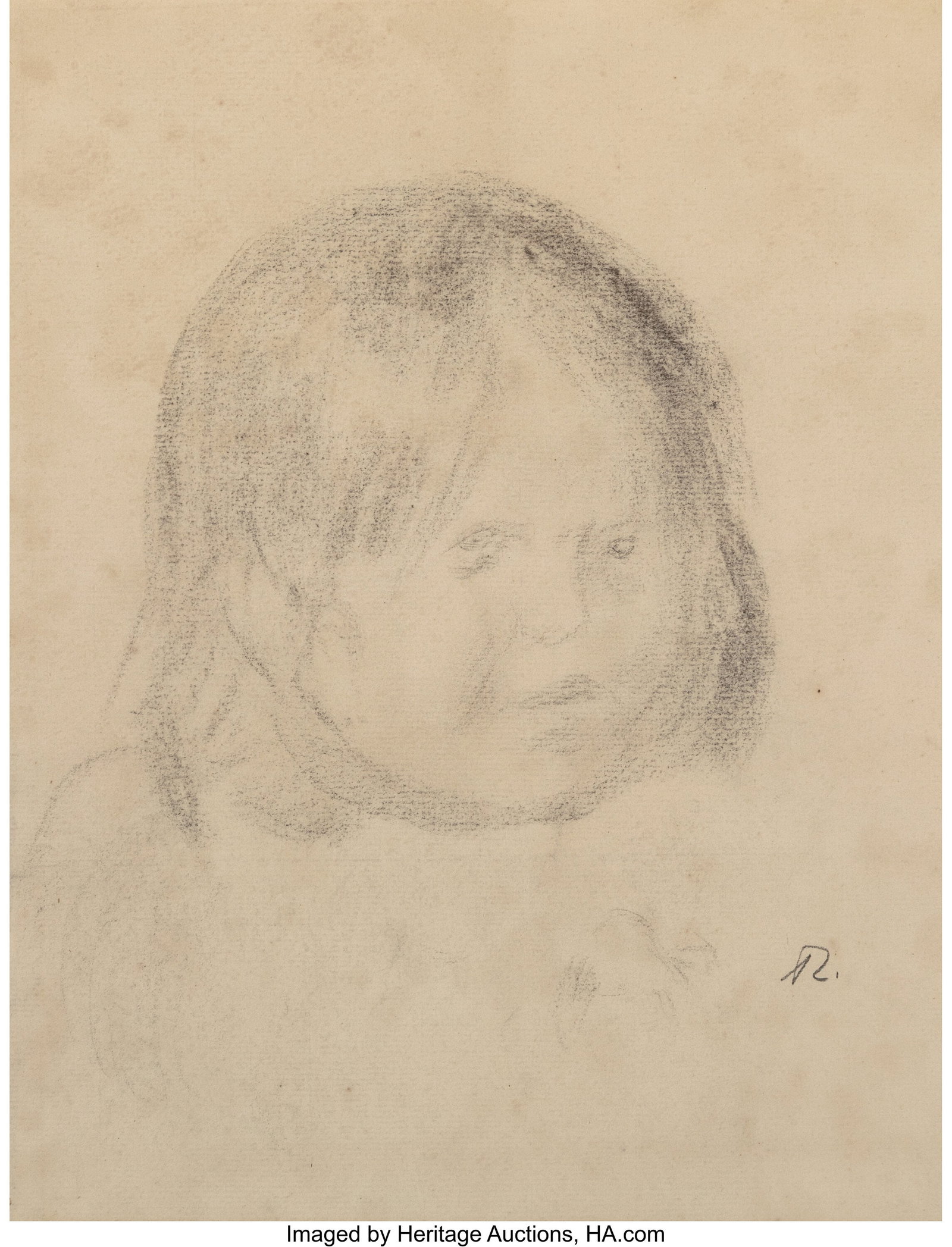 Pierre-Auguste Renoir (French, 1841-1919) Tête : Pierre-Auguste Renoir (French, 1841-1919) Tête d'enfant, 1890-5 Charcoal on paper laid down on cardboard 13-3/4 x 10-1/2 inches (34.9 x 26.7 cm&r