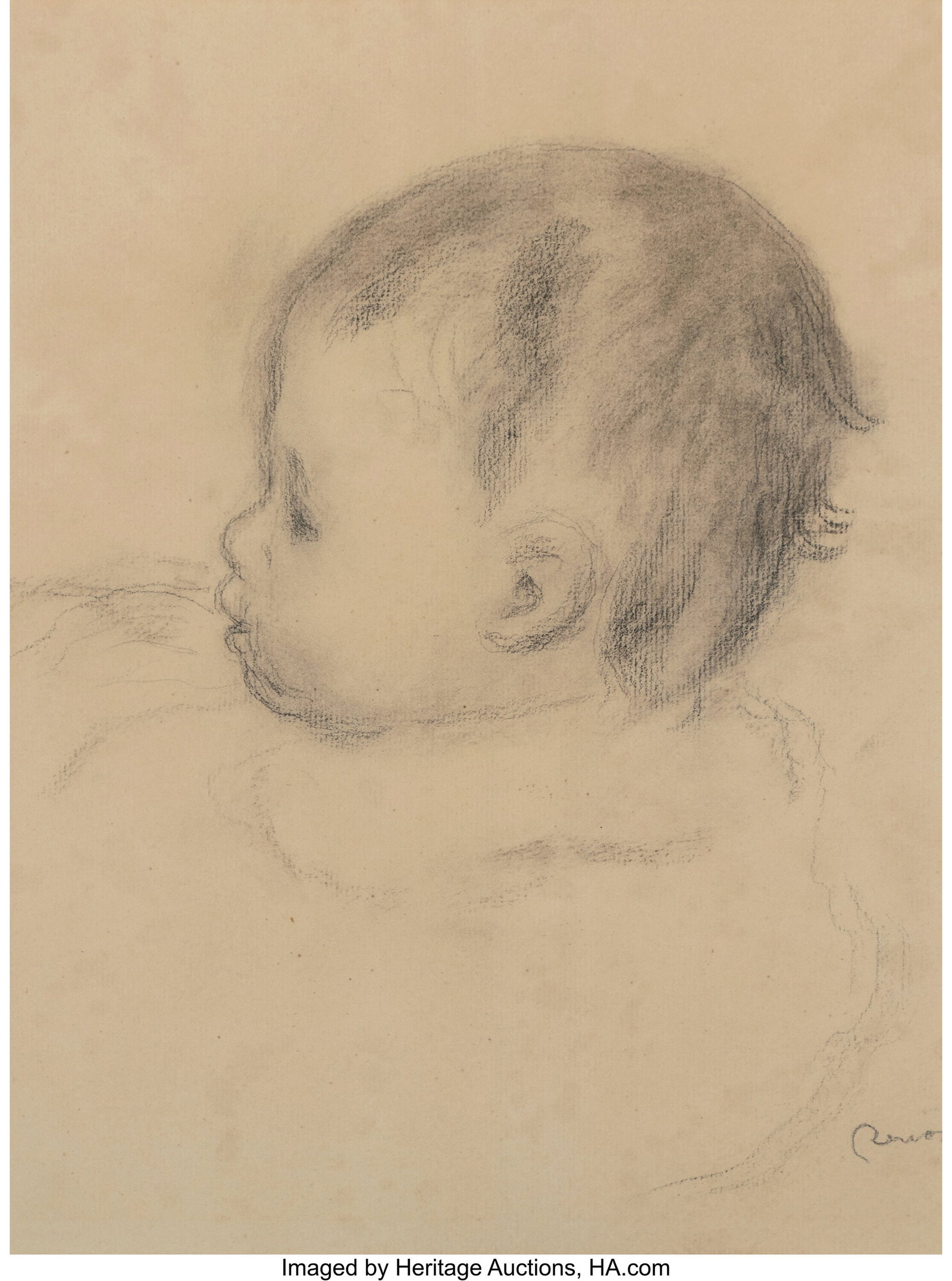Pierre-Auguste Renoir (French, 1841-1919) Tête : Pierre-Auguste Renoir (French, 1841-1919) Tête d'enfant, Jean Renoir, circa 1894 Charcoal on paper laid down on cardboard 18 x 15 inches (45.7 x 38&period