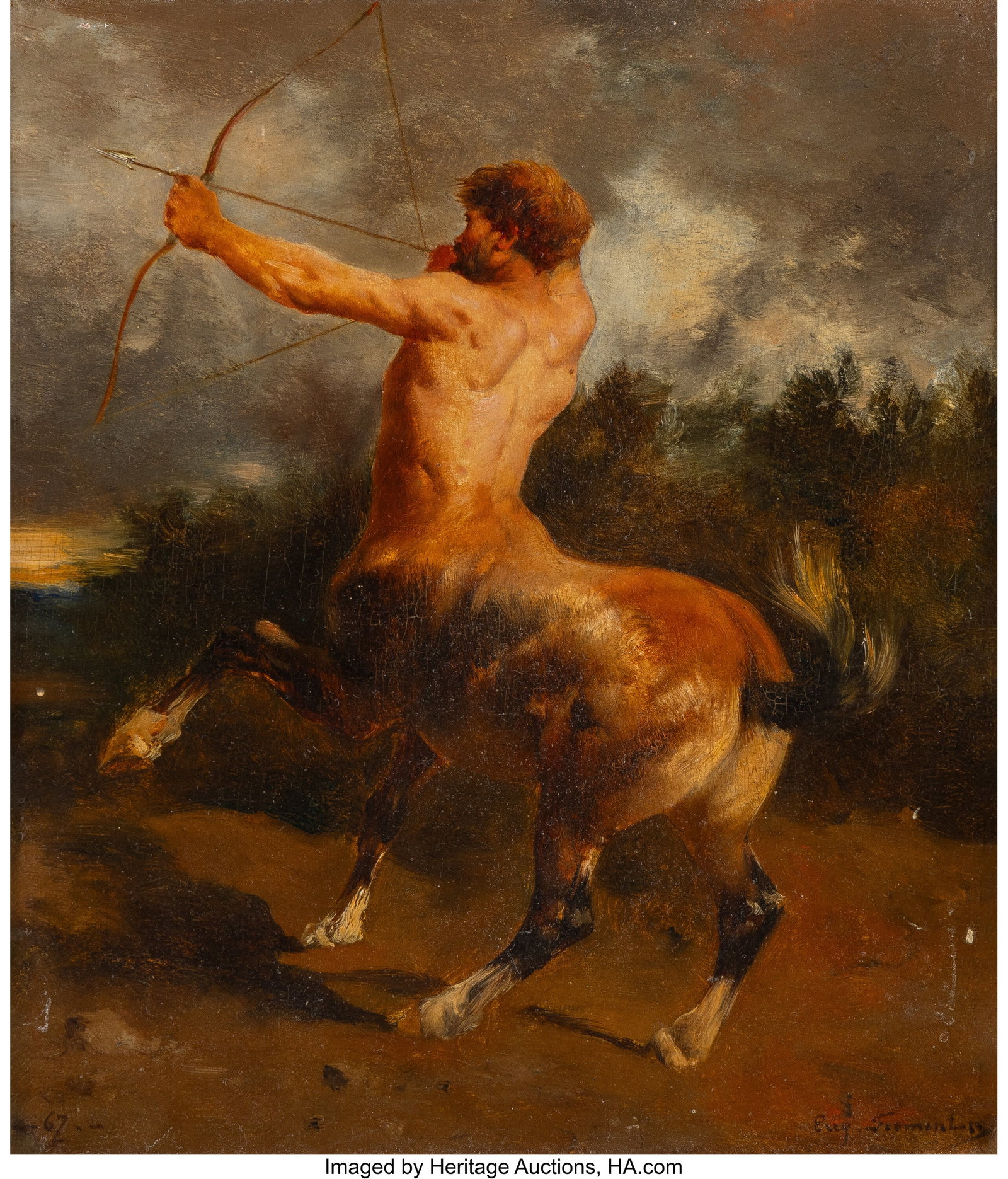 Eugène Fromentin (French, 1820-1876) Centaur Oi: Eugène Fromentin (French, 1820-1876) Centaur Oil on panel 9-3/4 x 8-1/8 inches (24.8 x 20.6 cm) Signed lower right: Eug. Fromentin P