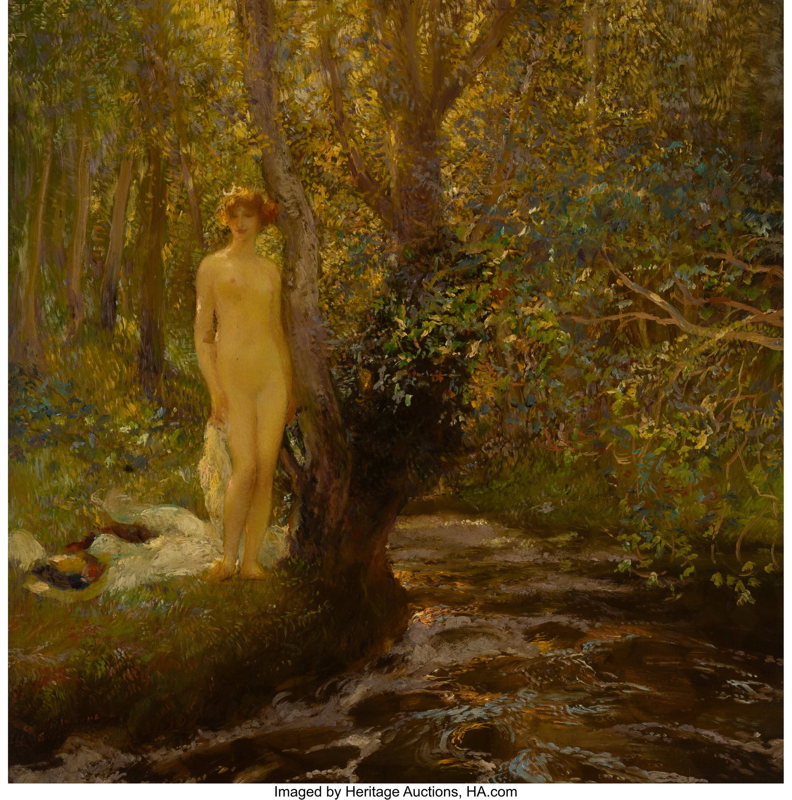 Gaston de La Touche (French, 1854-1913) Diana th: Gaston de La Touche (French, 1854-1913) Diana the huntress Oil on panel 31-1/2 x 30 inches (80.0 x 76.2 cm) Signed and inscribed indistinctly lower left&col