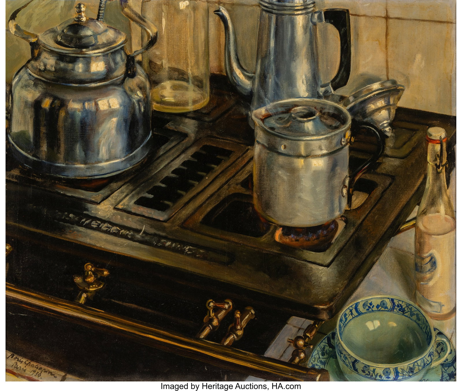 Boris Chaliapin (Russian-American, 1897-1979) Ki: Boris Chaliapin (Russian-American, 1897-1979) Kitchen still life, 1930 Oil on canvas 21 x 25 inches (53.3 x 63.5 cm) Signed, dated, and inscri