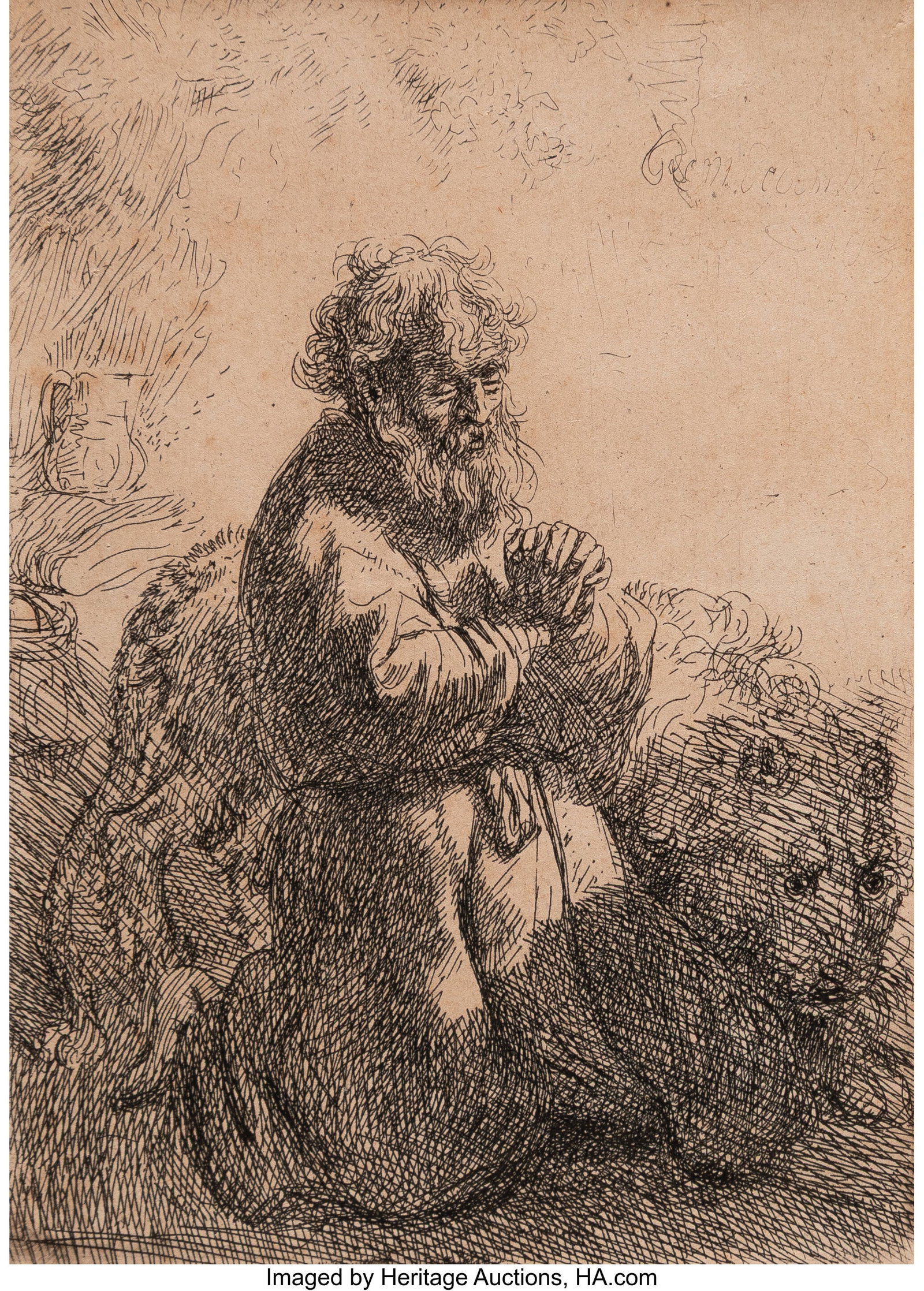 Rembrandt van Rijn (Dutch, 1606-1669) Saint Jero: Rembrandt van Rijn (Dutch, 1606-1669) Saint Jerome kneeling in prayer, looking down, 1635 Etching on laid paper 4-5/8 x 3-3/8 inches (11.7 x 8.4 