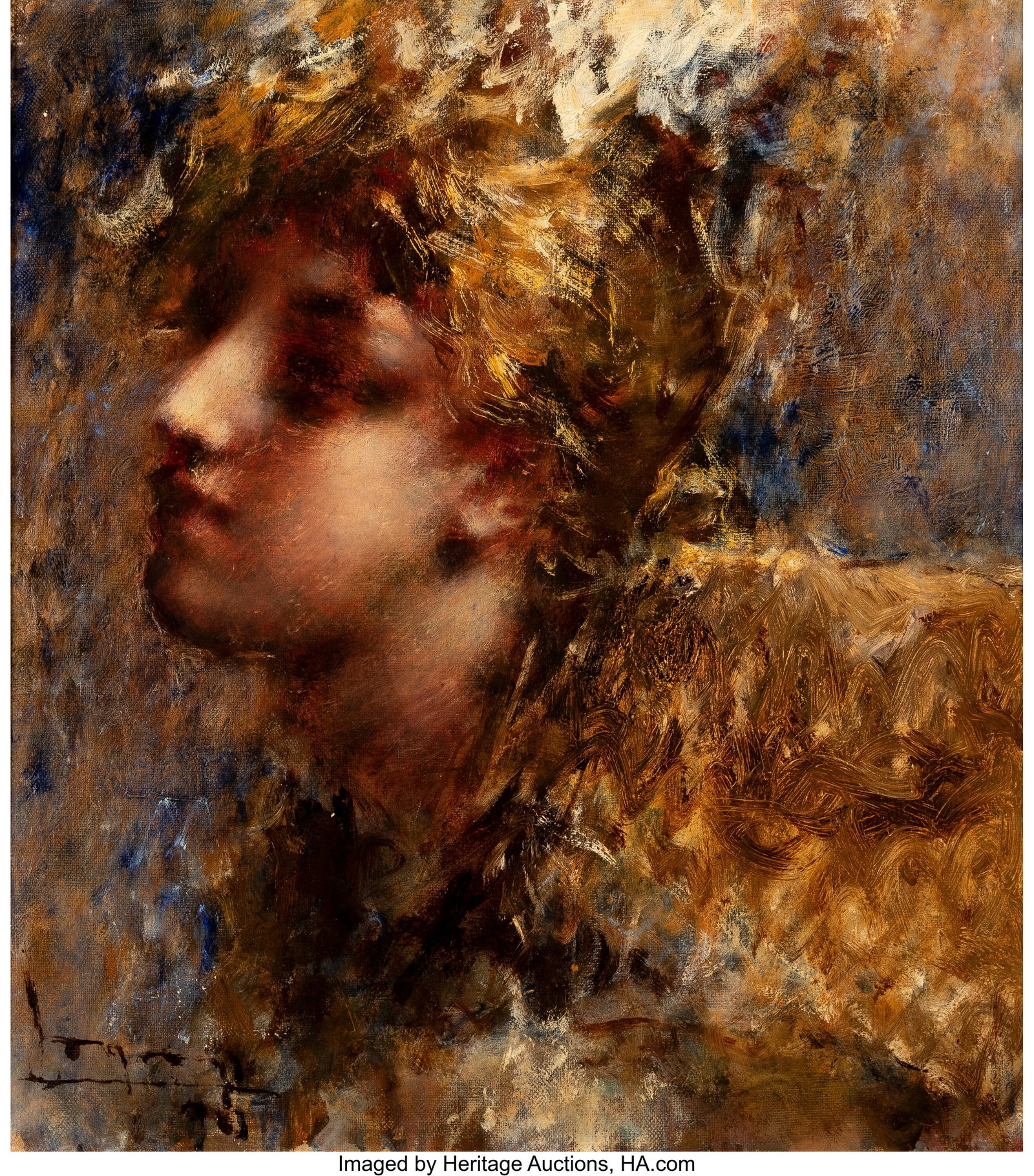Luigi Conconi (Italian, 1852-1917) Testa femmini: Luigi Conconi (Italian, 1852-1917) Testa femminile (Female head) Oil on canvas 20 x 17-3/4 inches (50.8 x 45.1 cm) Signed and indistinctly dated&c