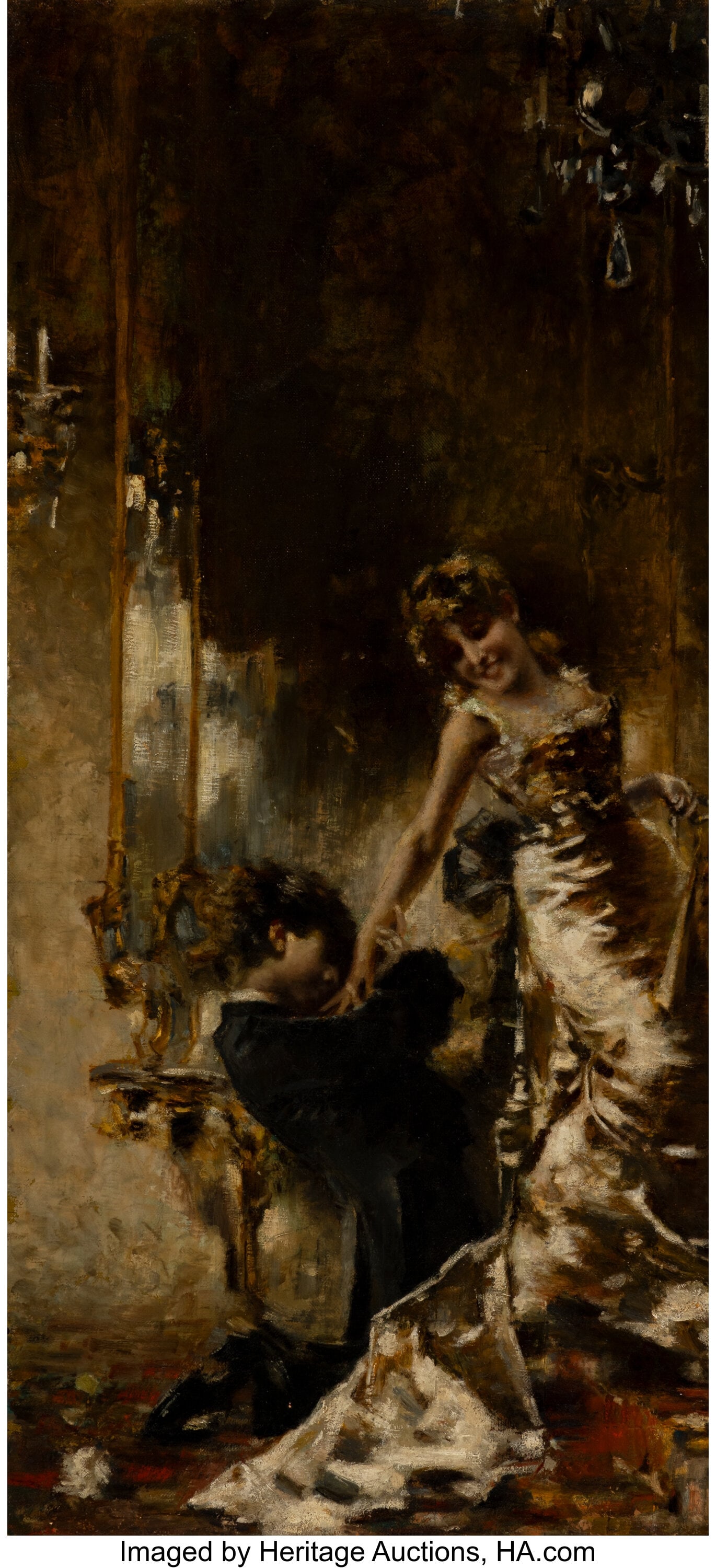 Luigi Conconi (Italian, 1852-1917) Intermezzo Oi: Luigi Conconi (Italian, 1852-1917) Intermezzo Oil on canvas 37-1/2 x 17-3/8 inches (95.2 x 44.1 cm) Property from the Dr. Sheldon G. and I