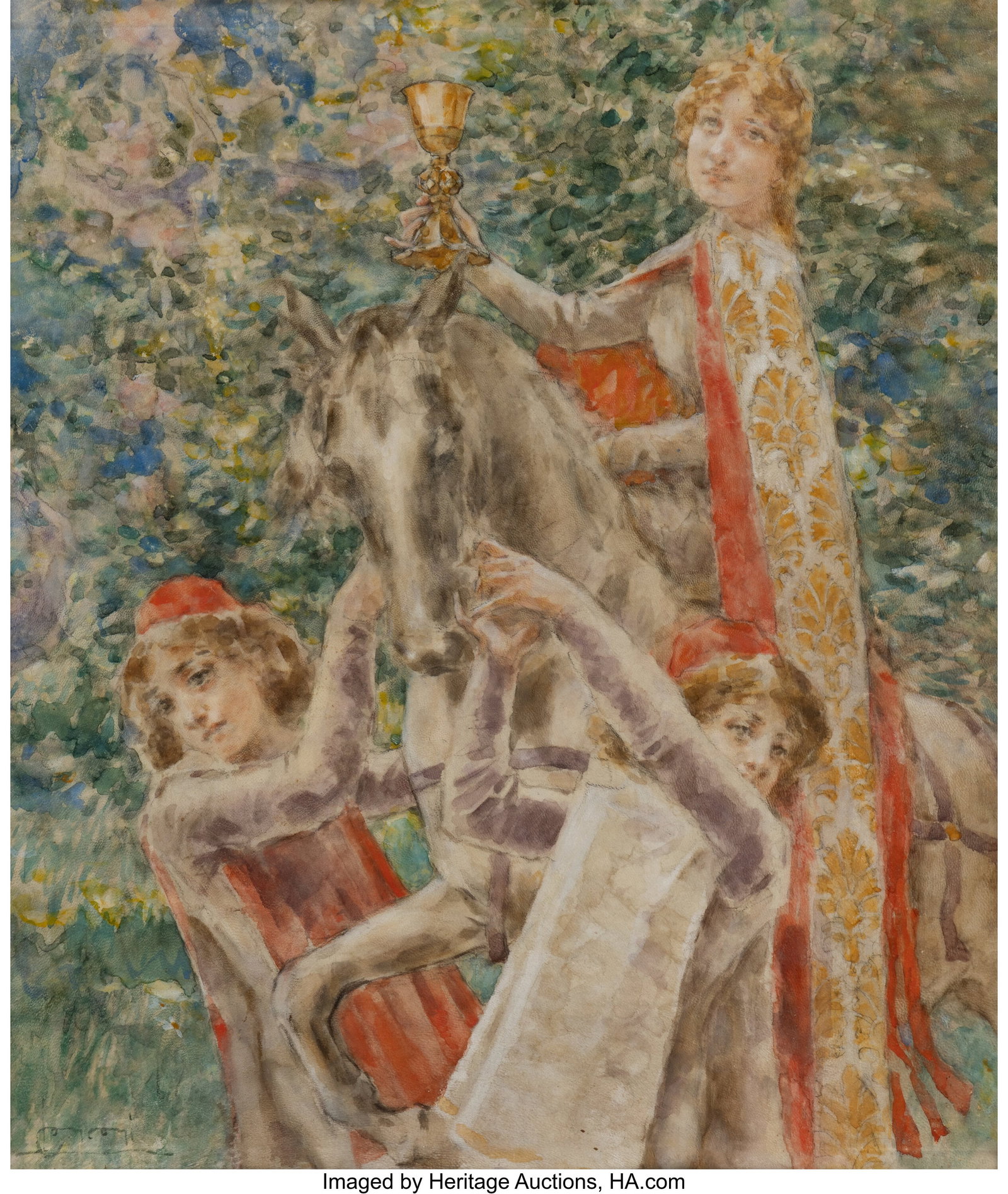 Luigi Conconi (Italian, 1852-1917) La regina di : Luigi Conconi (Italian, 1852-1917) La regina di cuppe (The queen of cups) Watercolor on parchment 18-1/2 x 15-1/2 inches (47.0 x 39.4 cm) Sign