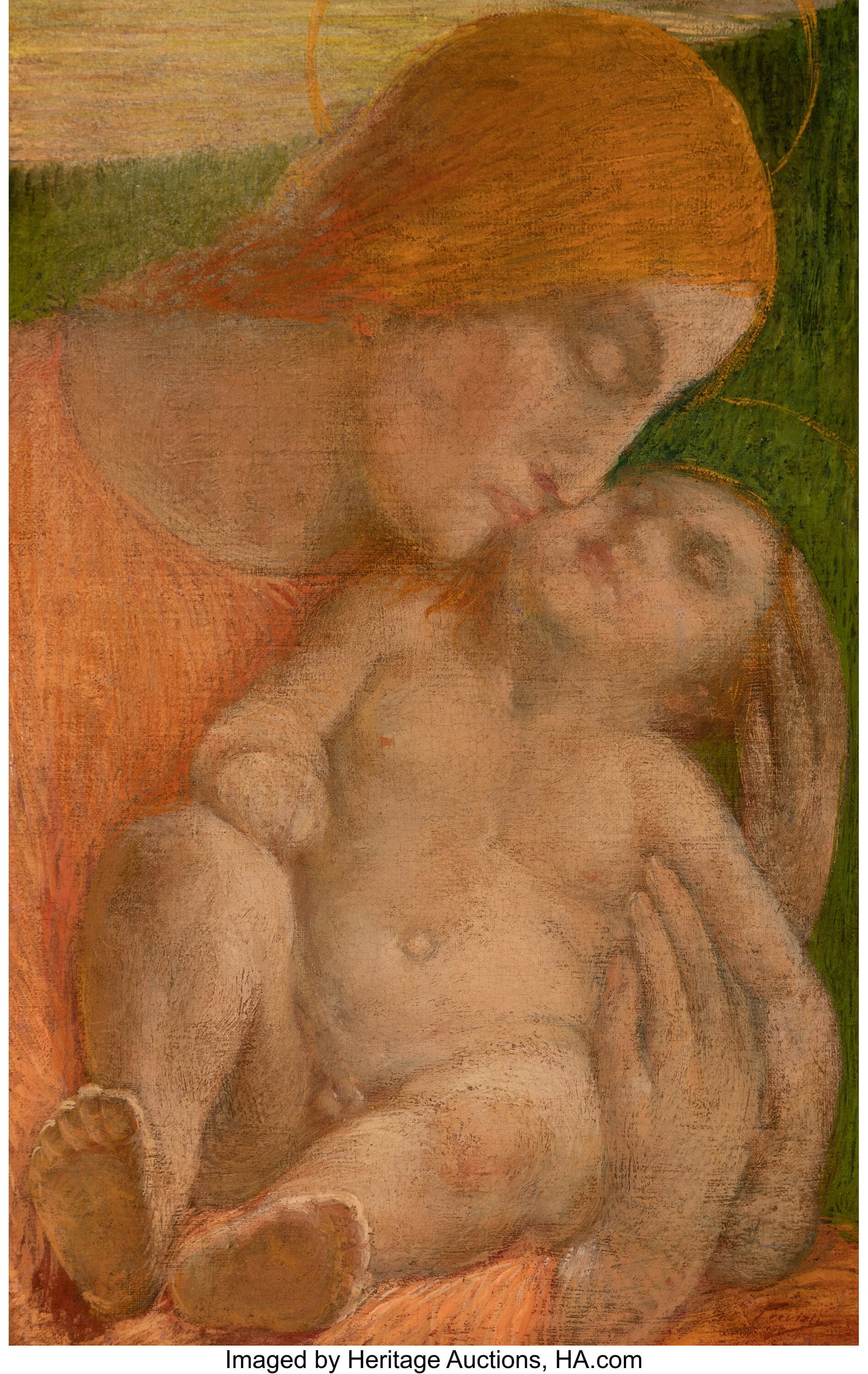 Gaetano Previati (Italian, 1852-1920) Madonna an: Gaetano Previati (Italian, 1852-1920) Madonna and Child Oil on canvas 22-1/2 x 14 inches (57.1 x 35.6 cm) Signed lower right: Previati Property from t