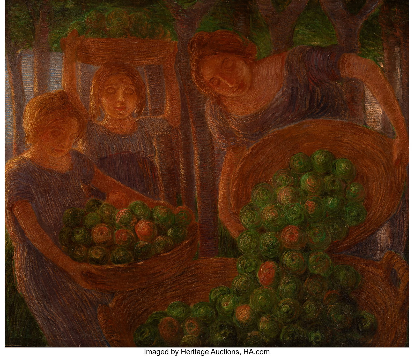 Gaetano Previati (Italian, 1852-1920) The gather: Gaetano Previati (Italian, 1852-1920) The gathering Oil on canvas 37-1/2 x 45-1/4 inches (95.2 x 114.9 cm) Property from the Dr. Sheldon G&period