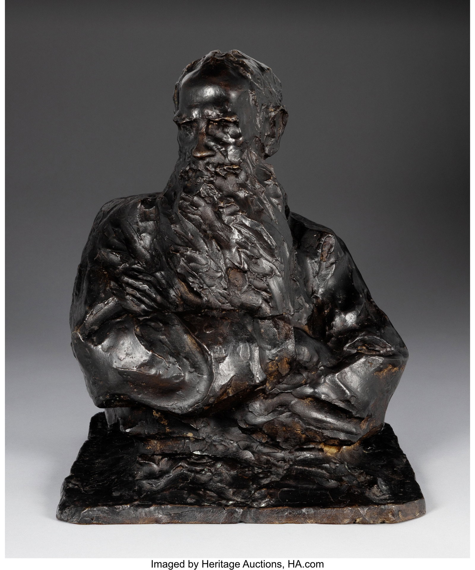 Paulo Troubetskoy (Italian, 1866-1938) Half-figu: Paulo Troubetskoy (Italian, 1866-1938) Half-figure of Tolstoy Bronze with dark brown patina 13-3/4 x 11 x 11-1/2 inches (34.9 x 27.9 x 29.2 cm) S
