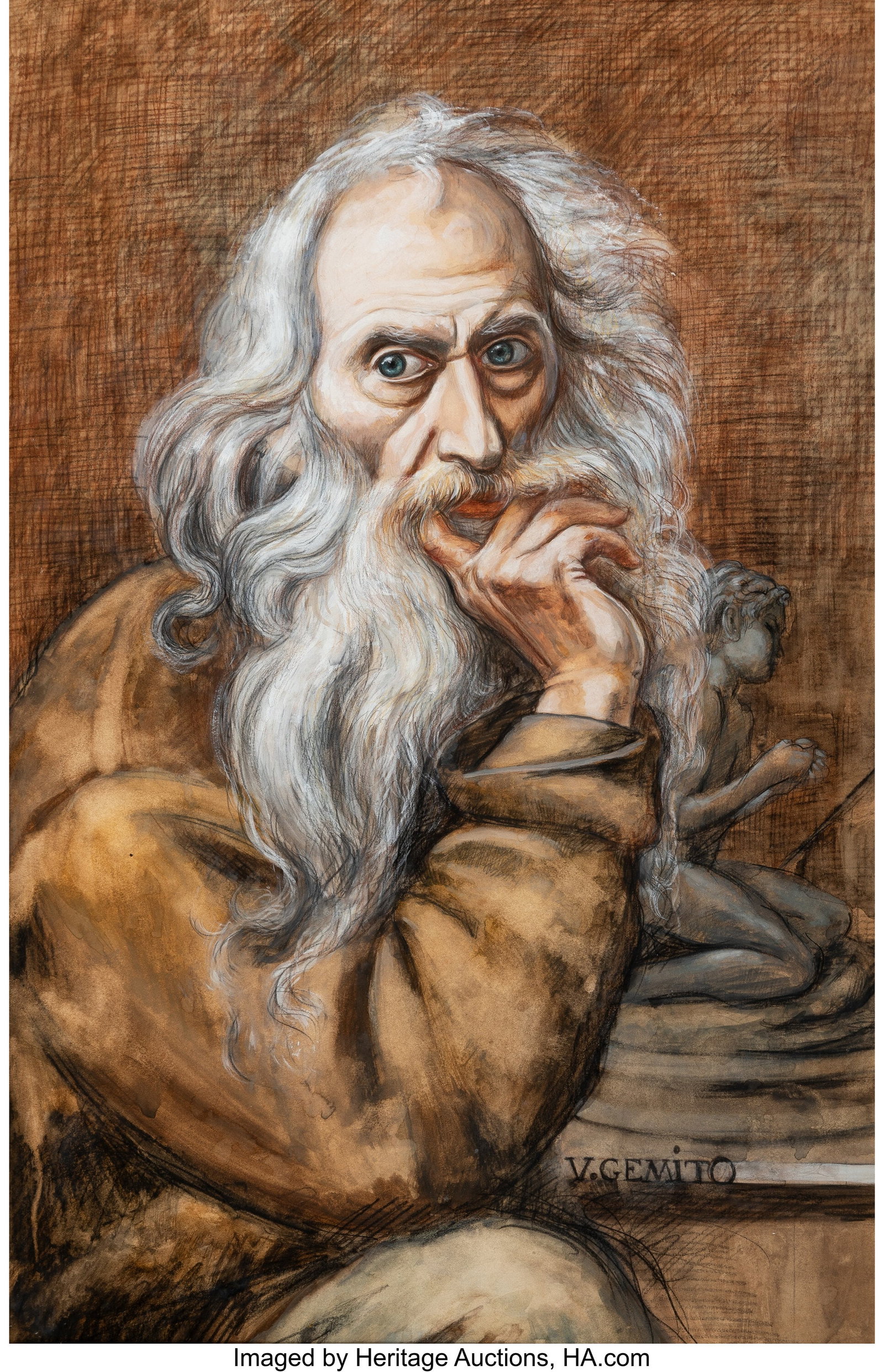 Vincenzo Gemito (Italian, 1852-1929) Self-portra: Vincenzo Gemito (Italian, 1852-1929) Self-portrait Watercolor, gouache, and ink heightened with black and white chalk on paper 26 x 16-1/2 inches (66.0 x 41