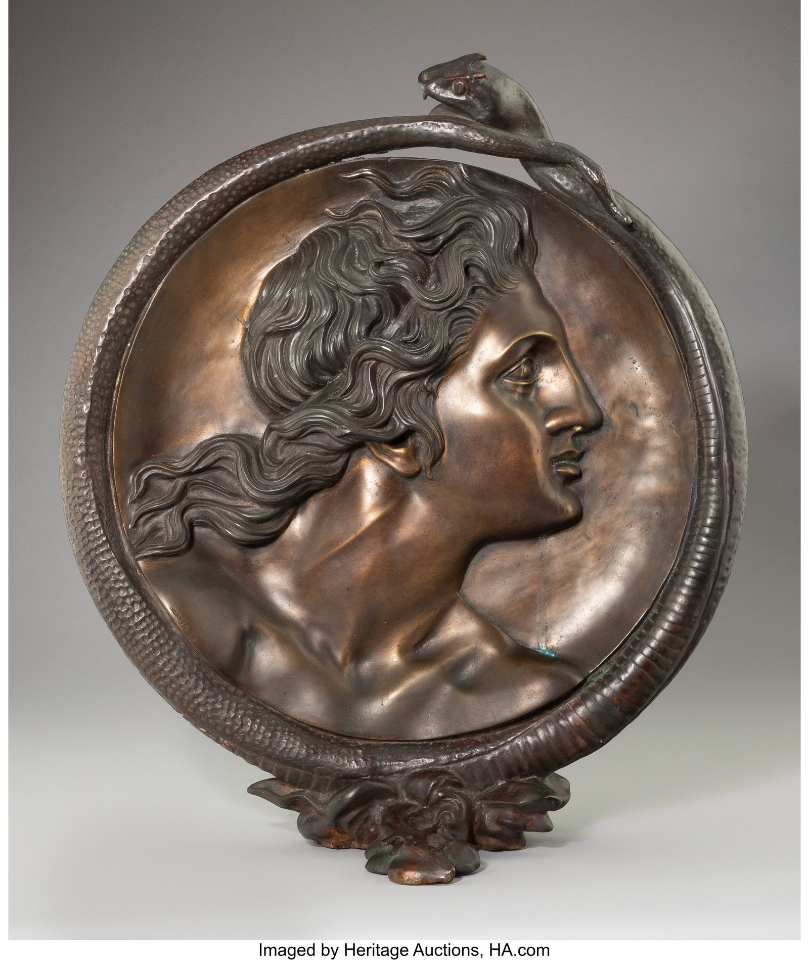 Vincenzo Gemito (Italian, 1852-1929) Relief of A: Vincenzo Gemito (Italian, 1852-1929) Relief of Alexander the Great Bronze with brown patina 21-1/4 x 18-1/4 x 8-1/4 inches (54.0 x 46.4 x 21.0 cm&