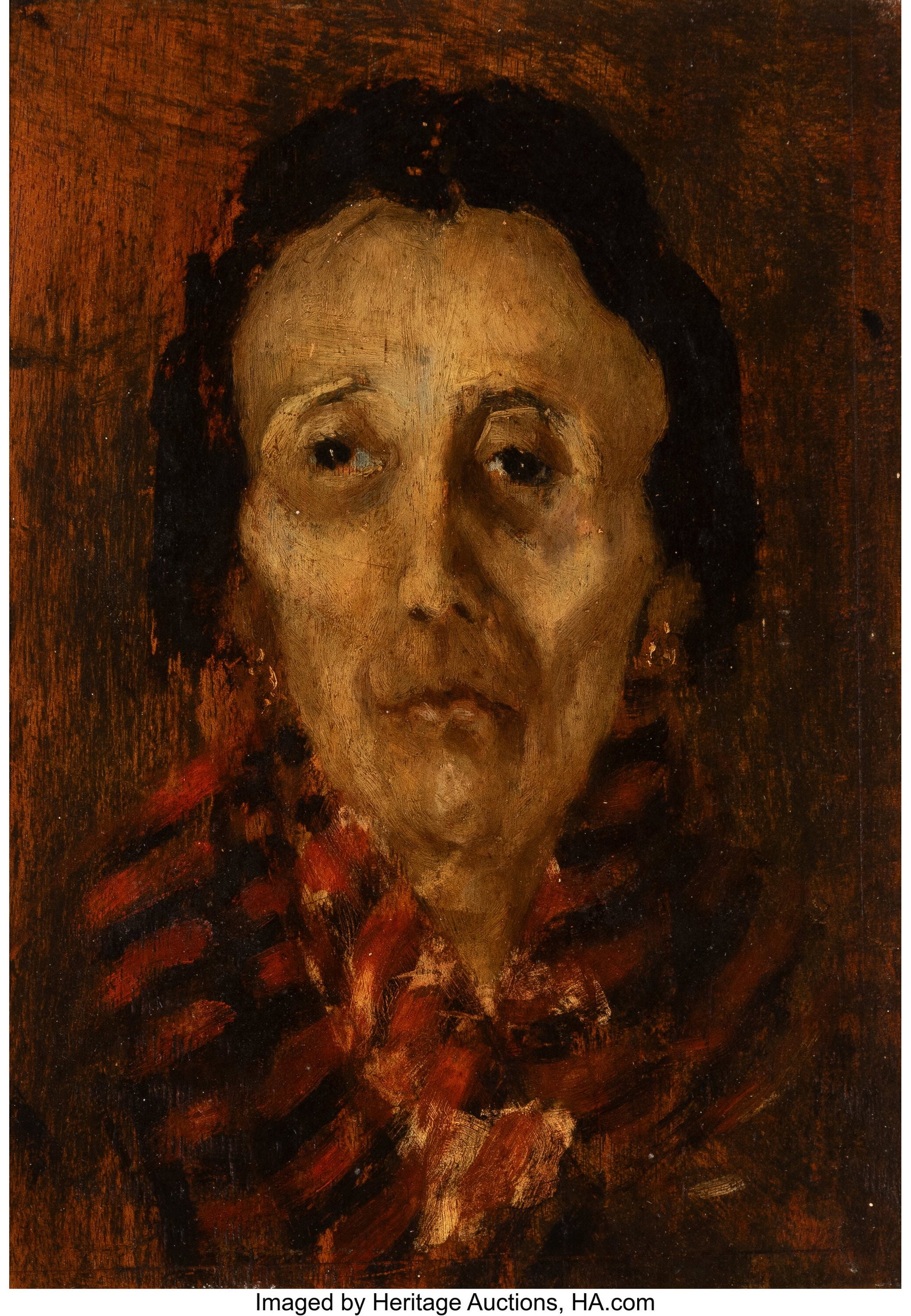 Giovanni Segantini (Italian, 1858-1899) Ritratto: Giovanni Segantini (Italian, 1858-1899) Ritratto della sorellastra Irene (Portrait of Irene, stepsister of the artist) Oil on panel 12-7/8 x 9-1/4 inches (