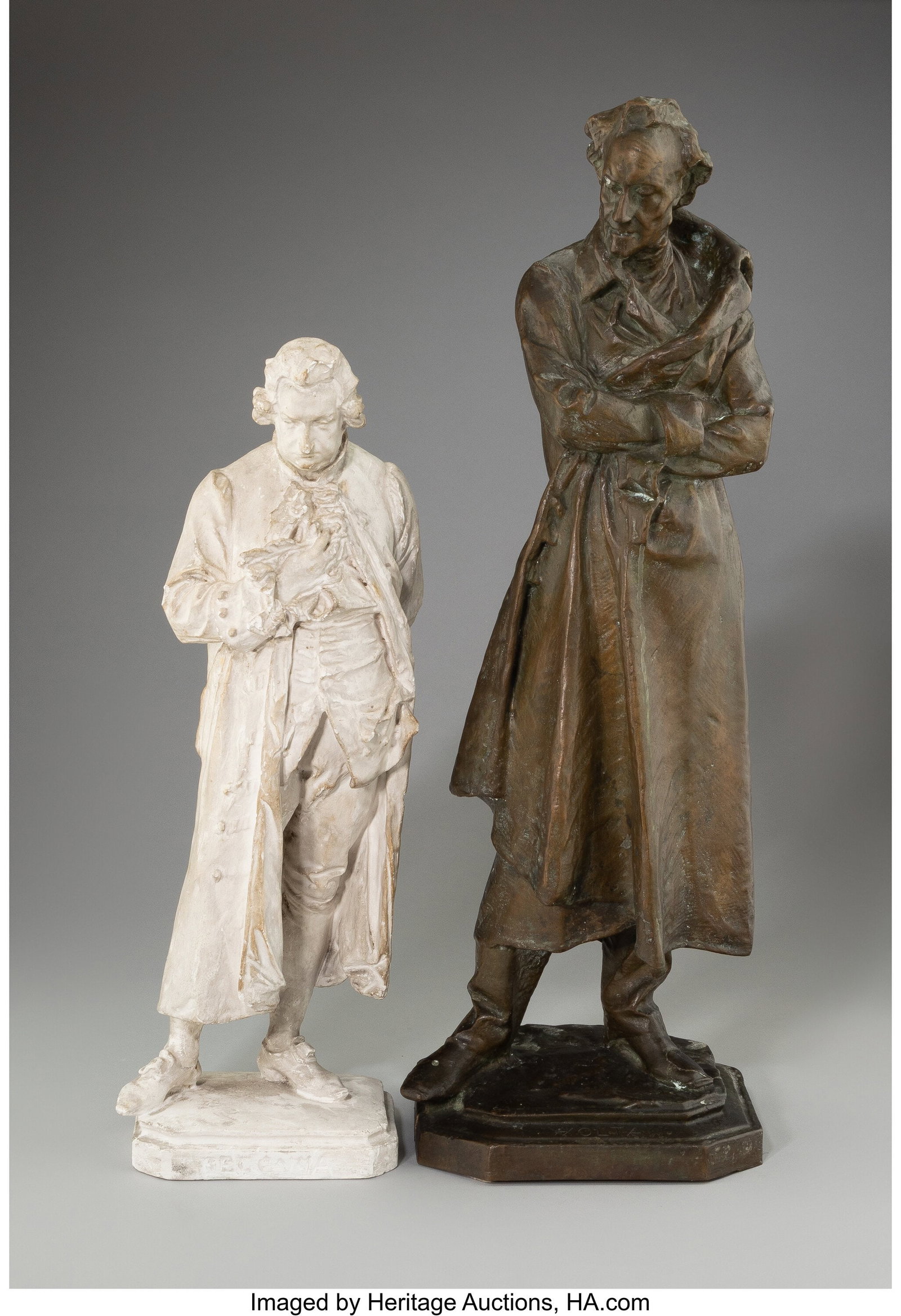 Giuseppe Grandi (Italian, 1843-1894) Cesare Becc: Giuseppe Grandi (Italian, 1843-1894) Cesare Beccaria; Alessandro Volta (two works), circa 1870 Plaster; bronze 27 x 8-1/2 x 9 inches (68.6 x 2