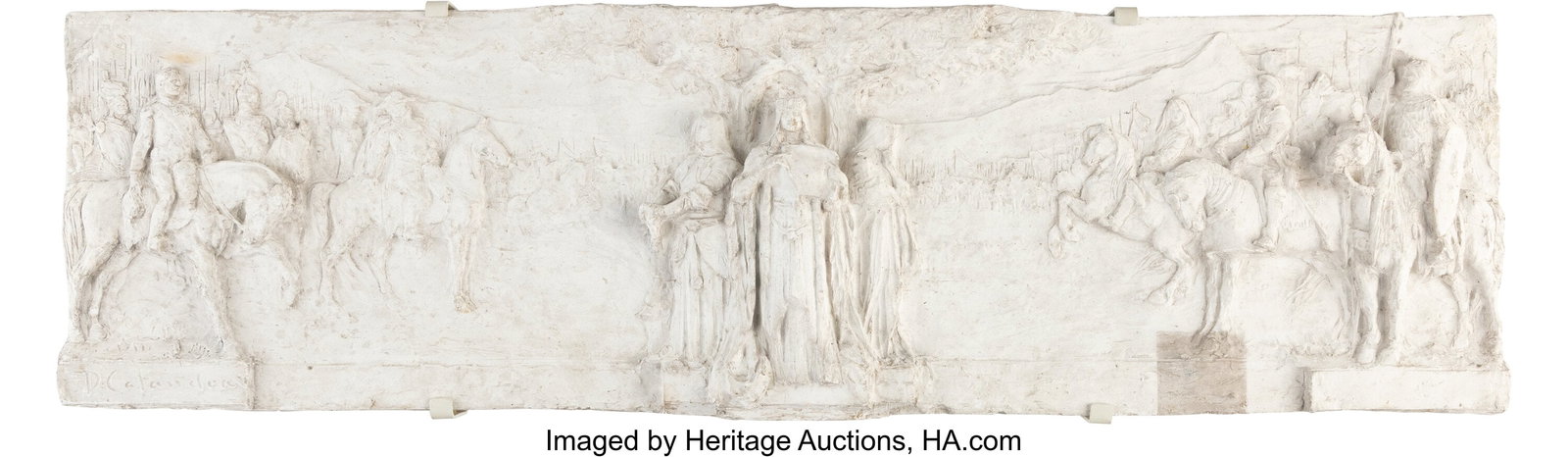 Davide Calandra (Italian, 1856-1915) La Gloria d: Davide Calandra (Italian, 1856-1915) La Gloria dei Savoia, study for the House of Deputies, Parliament Plaster bas relief 13-1/2 x 47-3/4 x 2-1/2 inches (3