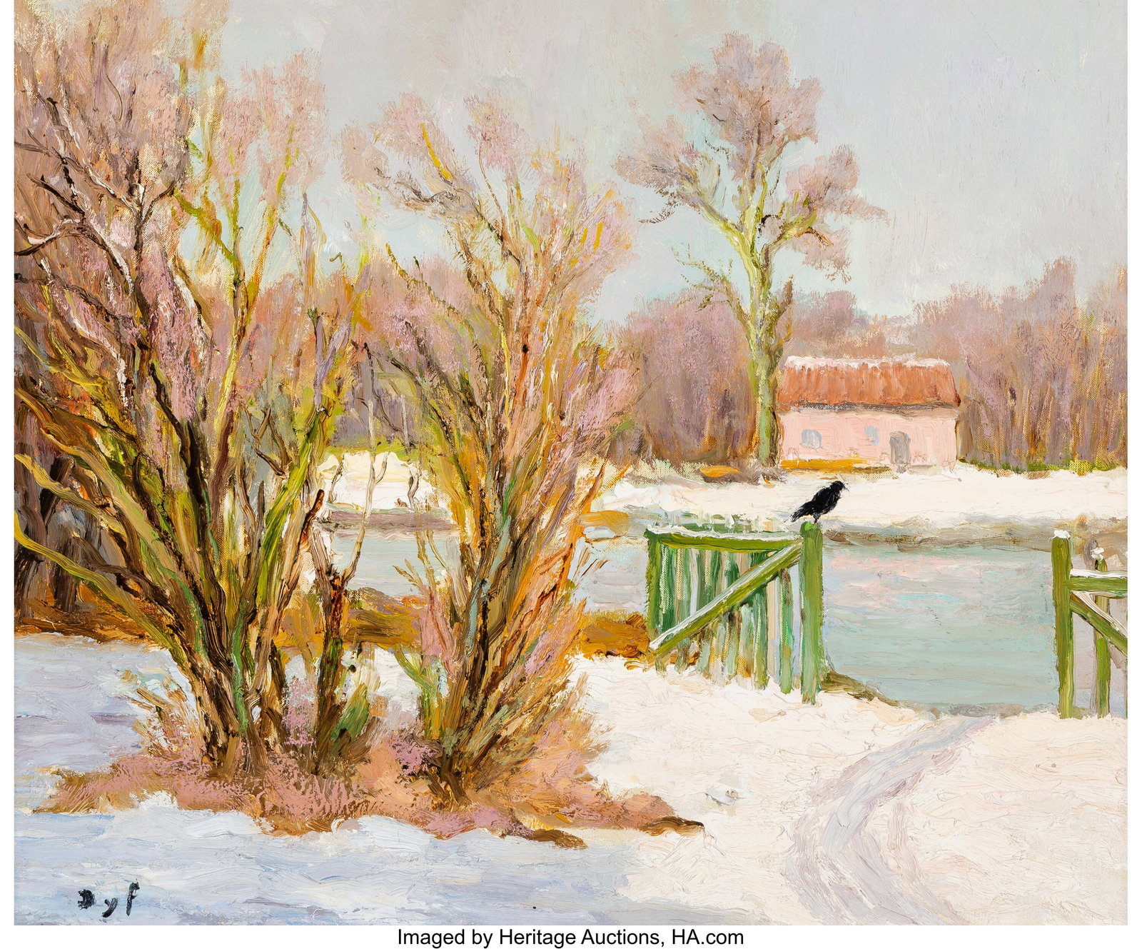 Marcel Dyf (French, 1899-1985) Le corbeau sous l: Marcel Dyf (French, 1899-1985) Le corbeau sous la neige, 1972 Oil on canvas 18-1/8 x 21-3/4 inches (46.0 x 55.2 cm) Signed lower left: Dyf P