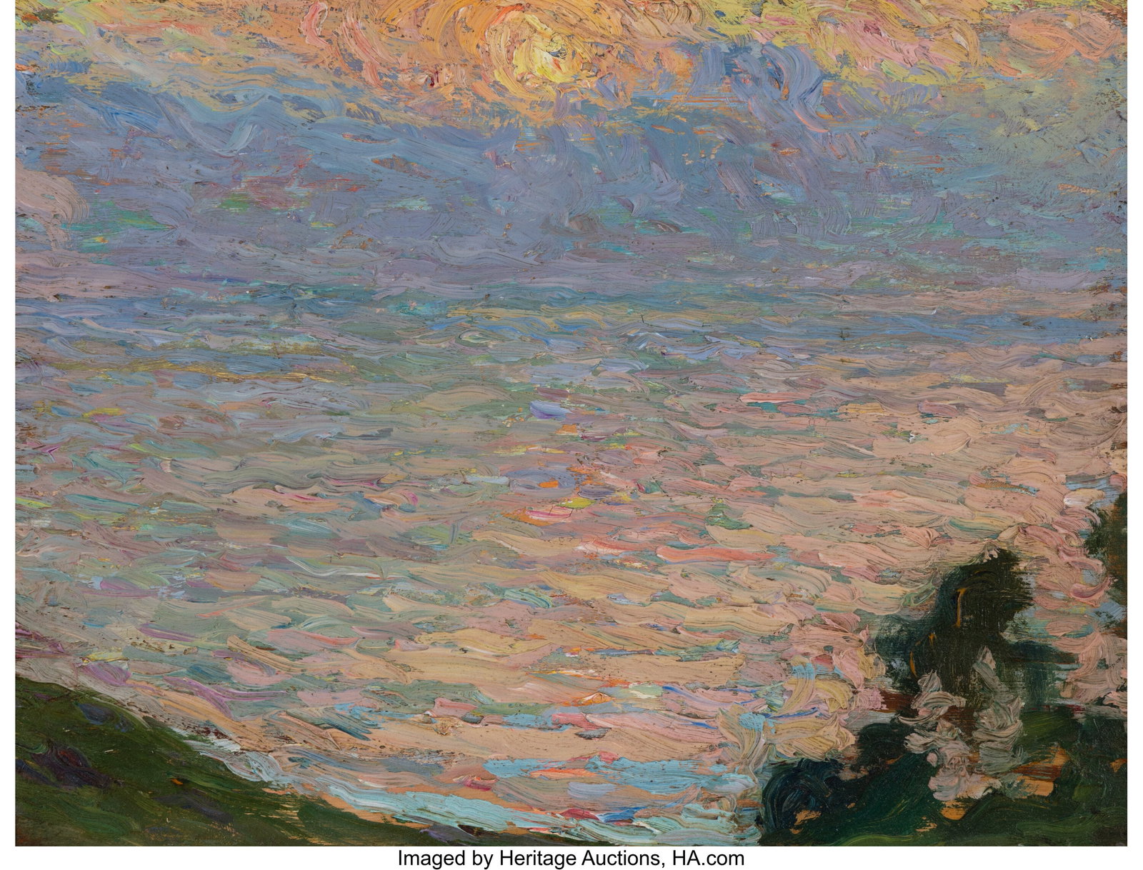 Henri Jean Guillaume Martin (French, 1860-1943) : Henri Jean Guillaume Martin (French, 1860-1943) Coucher de soleil à Biarritz Oil on panel 10-1/2 x 13-5/8 inches (26.7 x 34.7 cm) PROVENANCE&colo