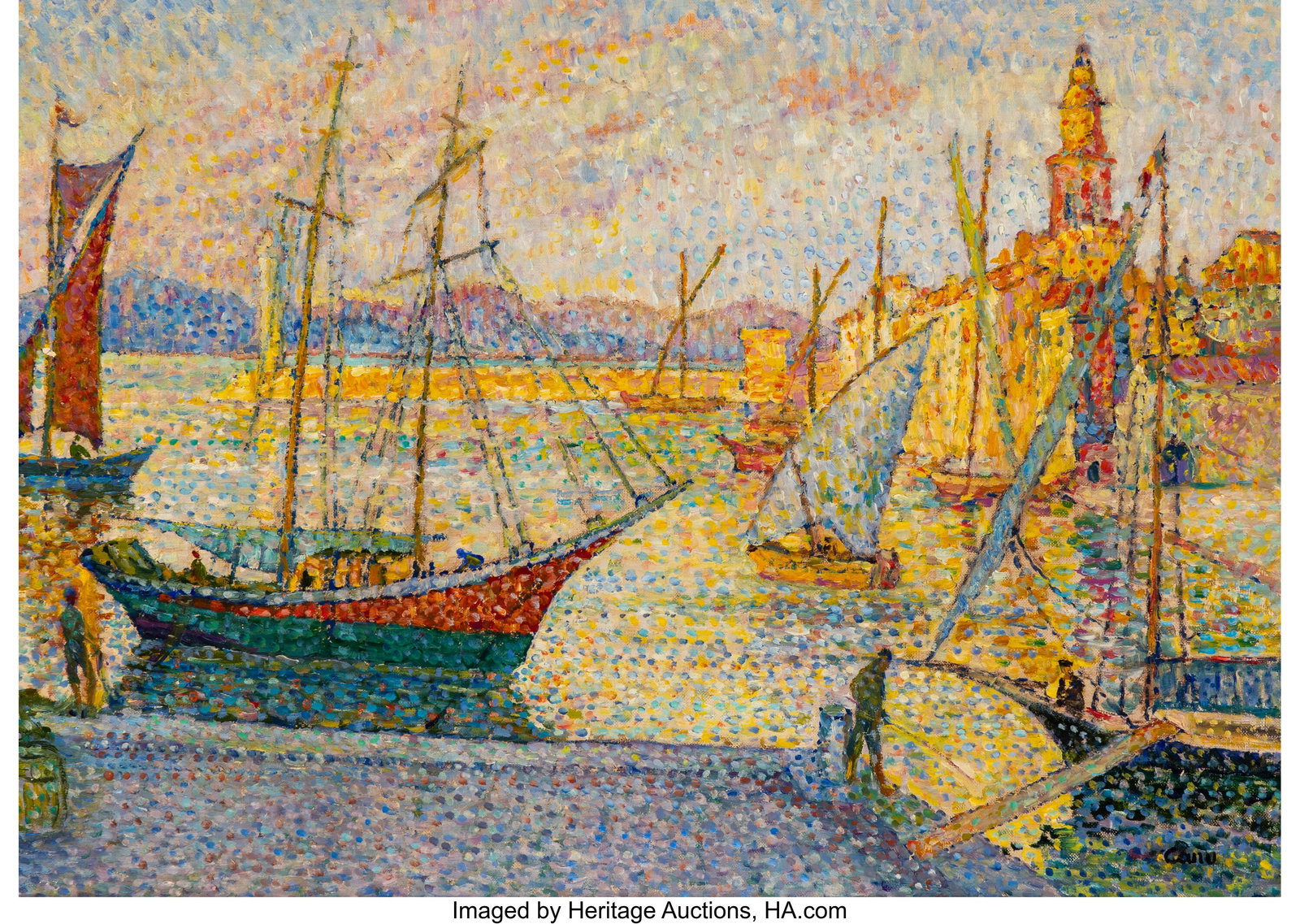 Yvonne Canu (French, 1921-2007) Le port Oil on c: Yvonne Canu (French, 1921-2007) Le port Oil on canvas 18 x 25-1/2 inches (45.7 x 64.8 cm) Signed lower right: Canu PROVENANCE: Private collectio